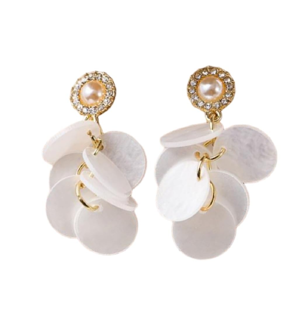 Elegant Shell Cluster of Round Shell Drop Dangle Earrings Vacation Summer Beach Jewelry for Women