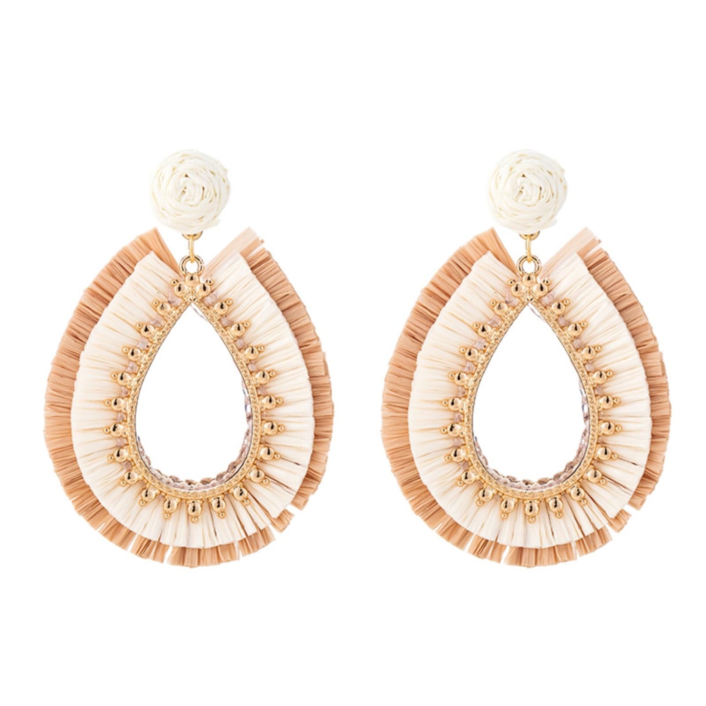 Handmade Raffia Rattan Boho Teardrop Dangle Earrings for Women Colorful Straw Wrap Summer Earrings for Summer Beach Vacation Accessories