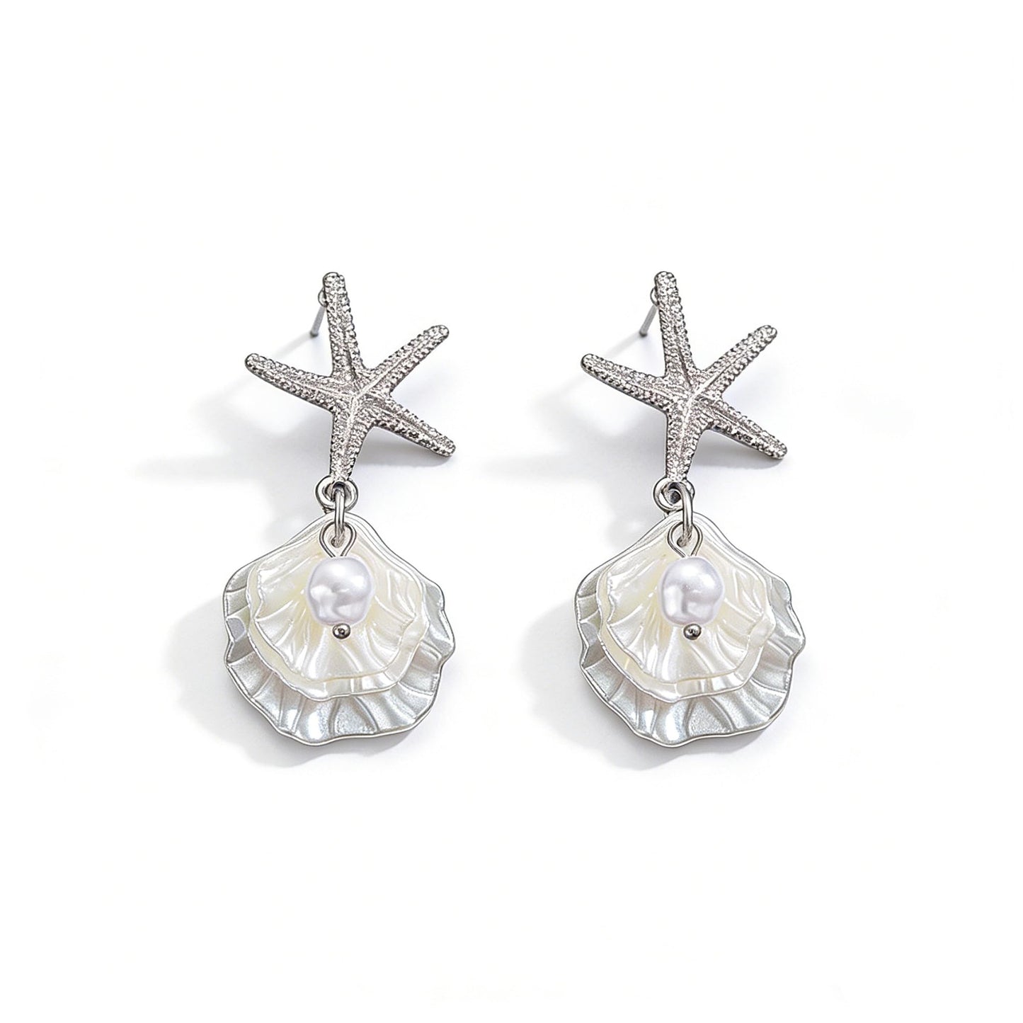 Gold Starfish Earrings Beach Jewelry Pearl Seashell Drop Earrings for Women Boho Summer Ocean Beachy Trendy Vacation Accessories