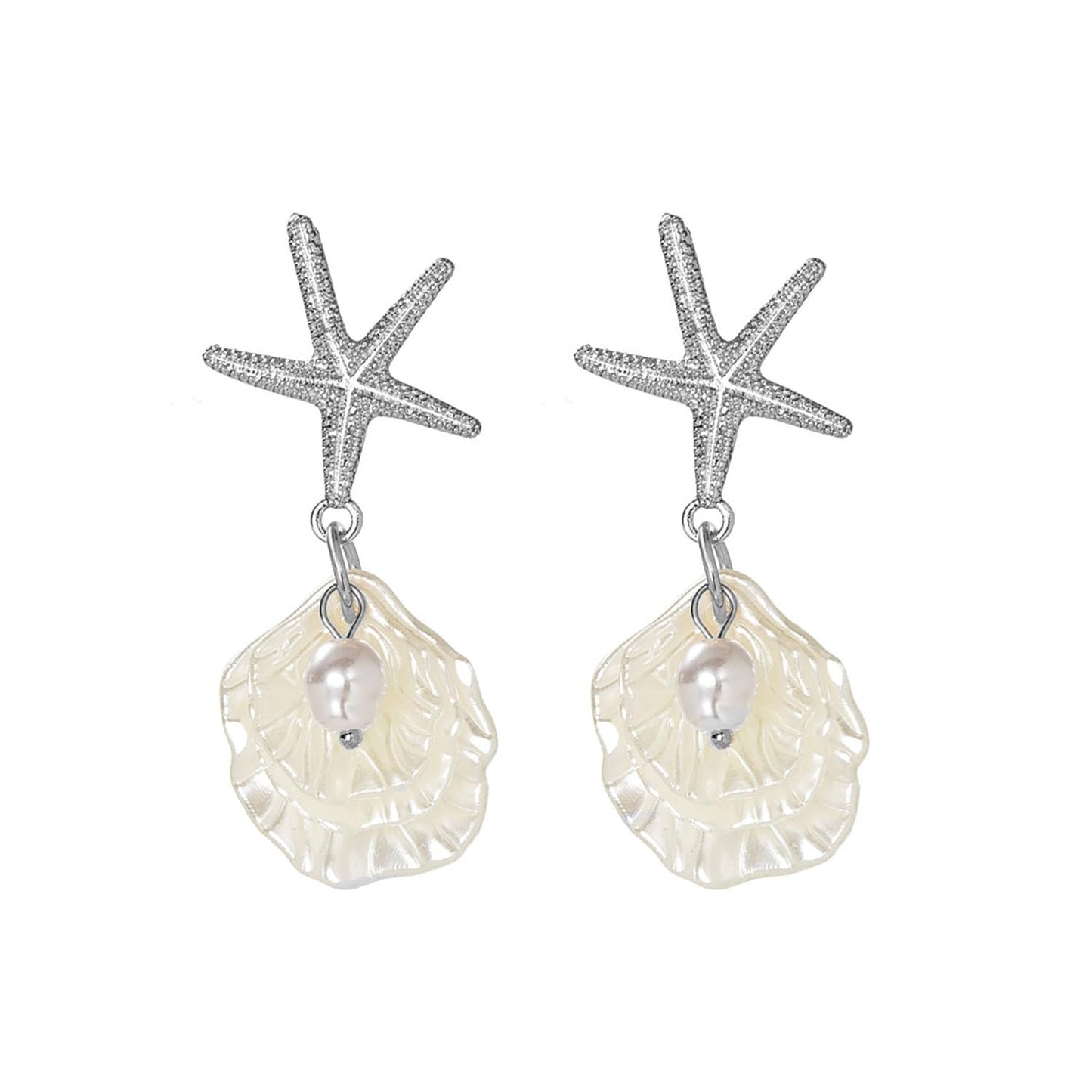 Gold Starfish Shell Earrings for Women 14K Gold Plated Pearl Shell Dangle Earrings Summer Accessories Vacation Outfits Beach Jewelry for Women