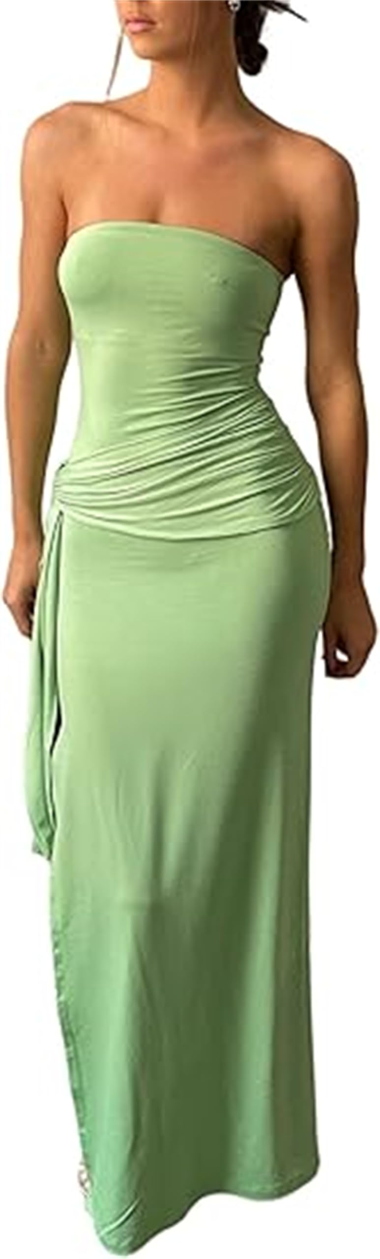 Women Strapless Floral Dress Bodycon Tube Printed Sleeveless Mesh Long Party Boho Beach Flowy Summer Maxi Dress