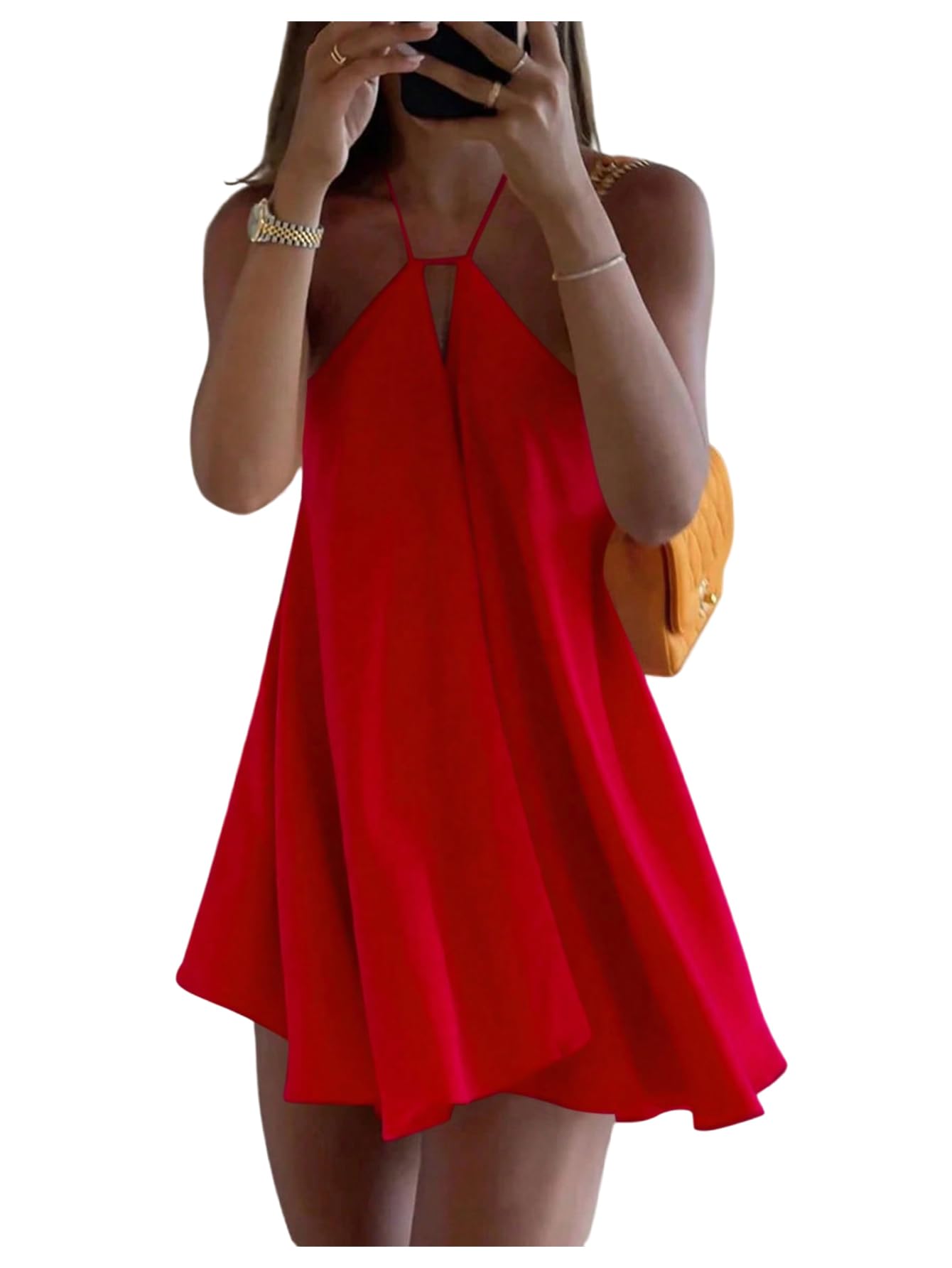 SOLY HUX Women's Halter Neck Tie Backless Sleeveless Mini Dresses | Swing Flowy, Beach, Summer, Vacation, Clothes