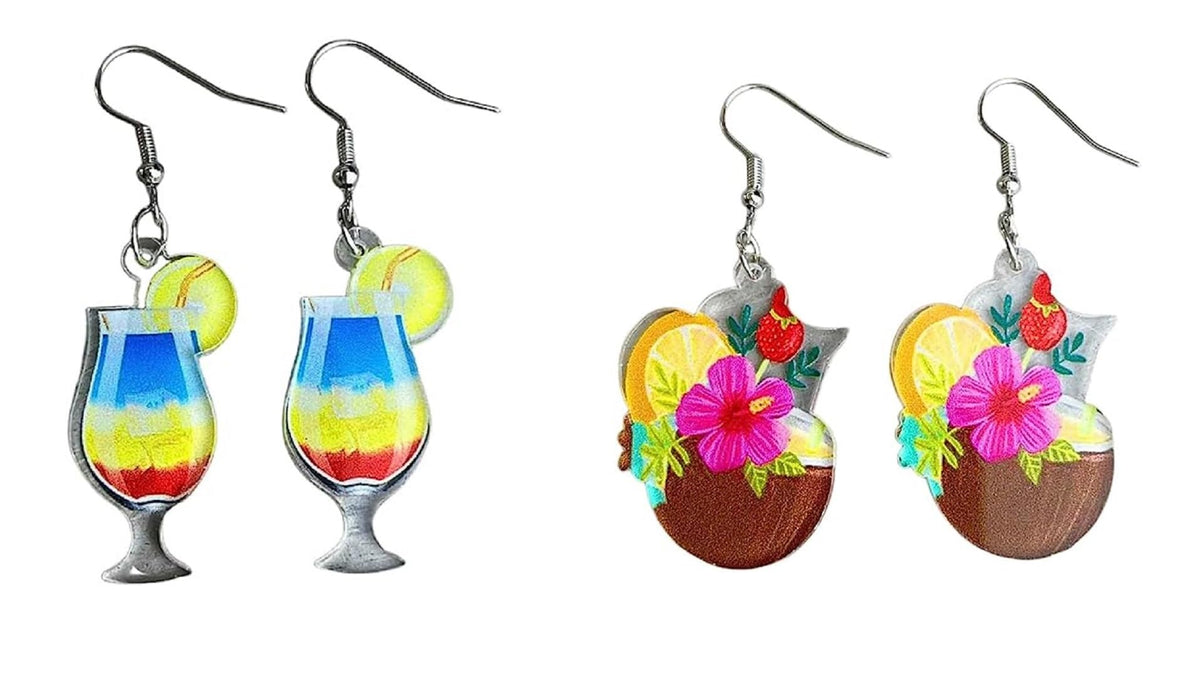 Hawaiian Cocktail Drink Earrings Bohemia Colorful Cute Wineglass Drop Dangle Earrings for Women Summer Beach Party Vacation Earrings Holiday Jewelry Gift
