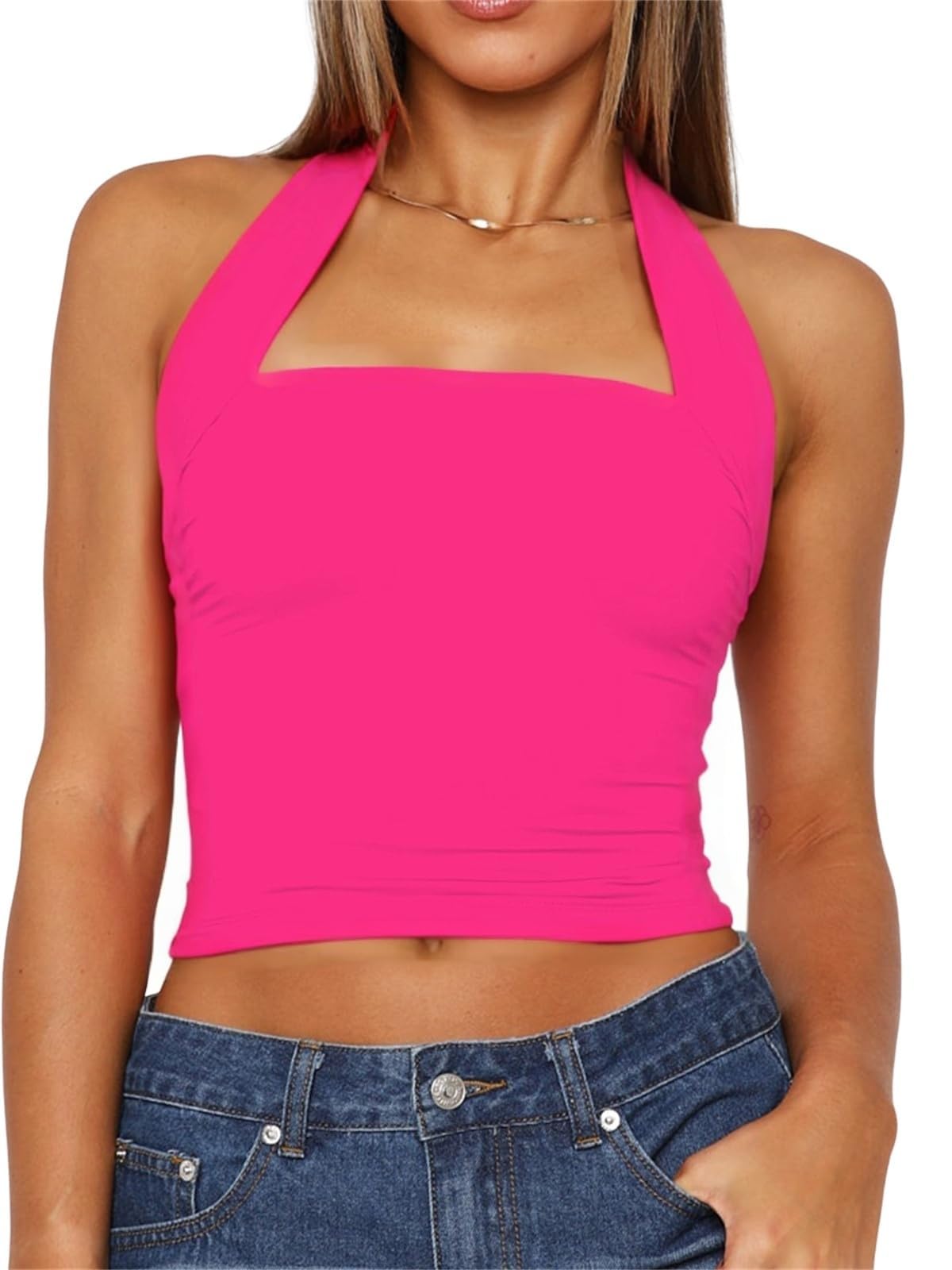 TiulZial Women Sexy Halter Neck Backless Tank Top Open Back Sleeveless Slim Fit Y2k Summer Tops