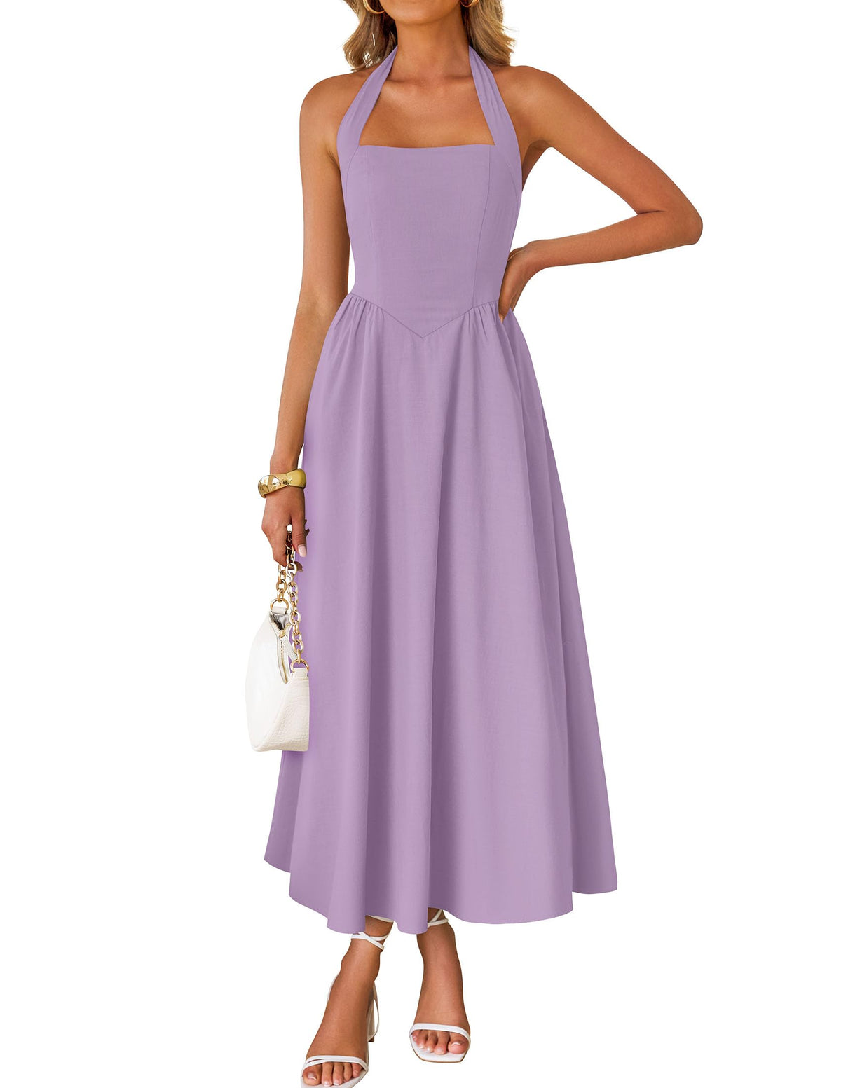 ZESICA Women's Summer Sleeveless Halter Wedding Guest Maxi Dress | Off Shoulder, High Waist, Flowy A Line, Formal, Cocktail Party, Vacation Graduation, Bridal Shower, Beach, Long Sundresses