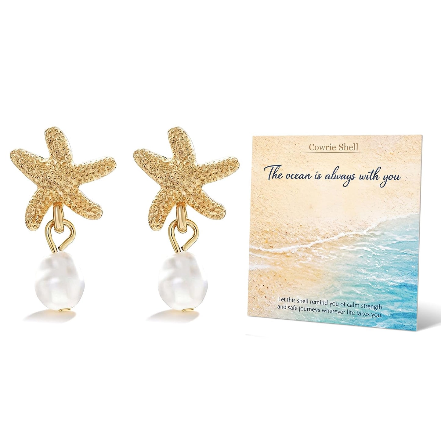 Starfish Shell Earrings for Women, Pearl Drop Beach Jewelry, Lightweight Ocean Dangle Accessories for Summer Vacation, Cruise Outfits, Tropical Resort Looks