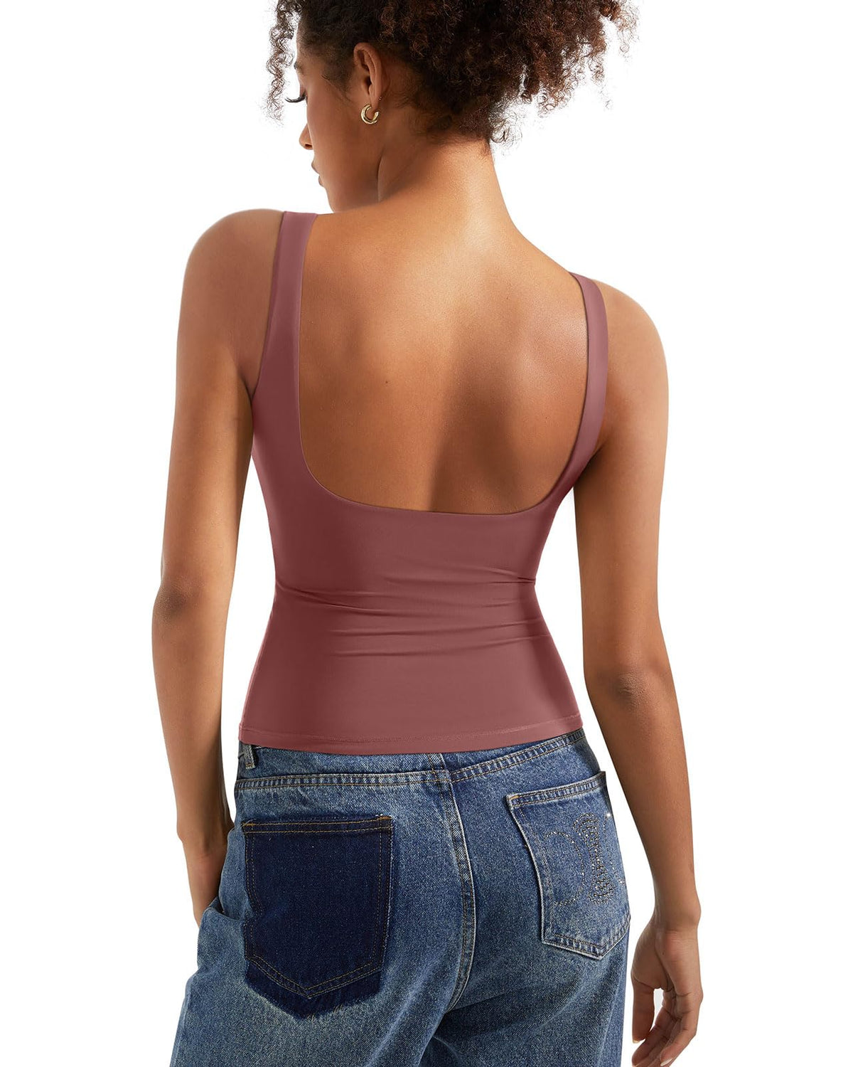 SUUKSESS Women Padded Open Back Boat Neck Tank Top Double Lined Basic Shirt | Backless Sleeveless Built in Bra Tops Slim Fitted Summer Going Out Top