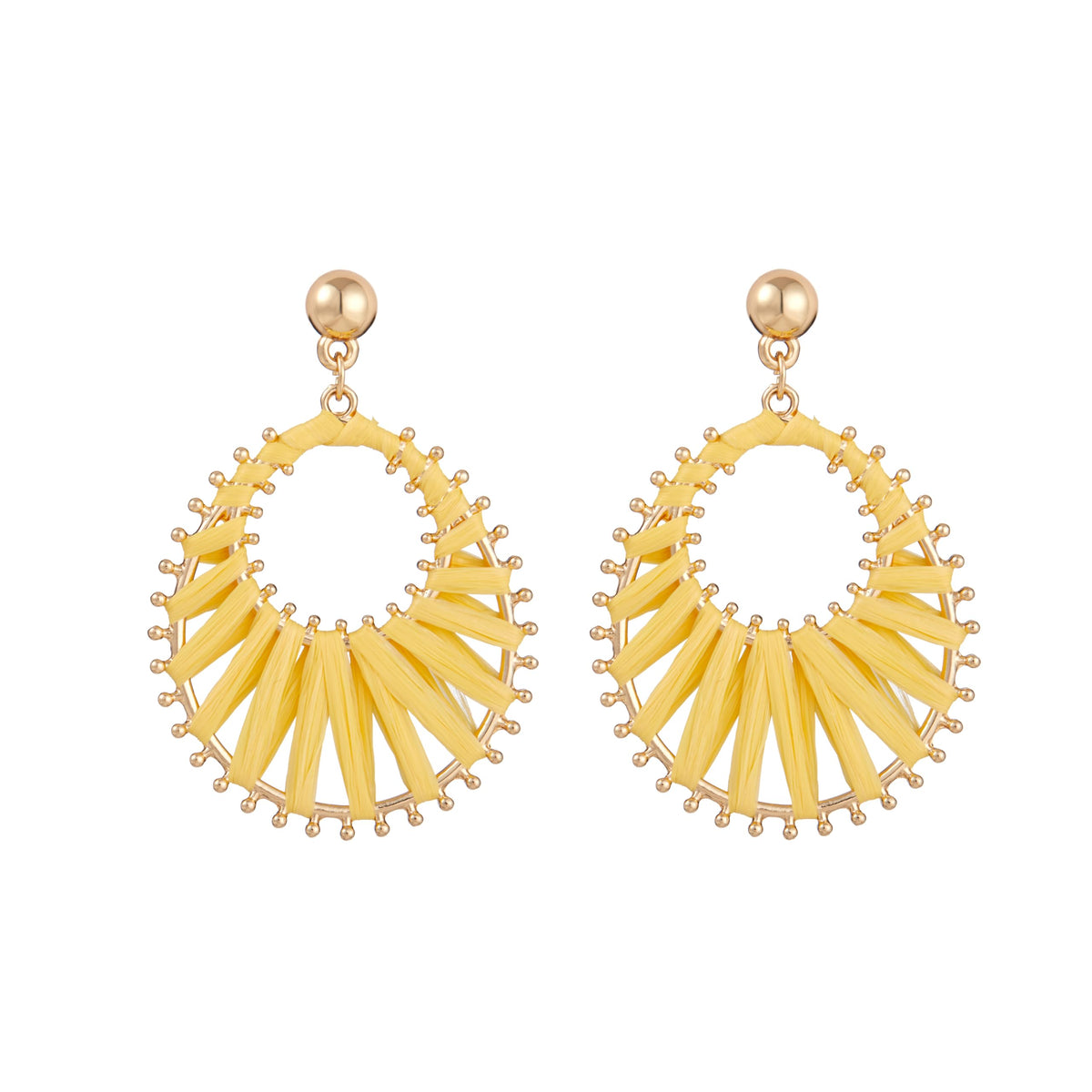 Boho Raffia Dangle Beach Vacation Summer Earrings | Lightweight Statement, Tropical Handmade Woven Rattan, Gold Toned, Aesthetic Trendy Unique Jewelry