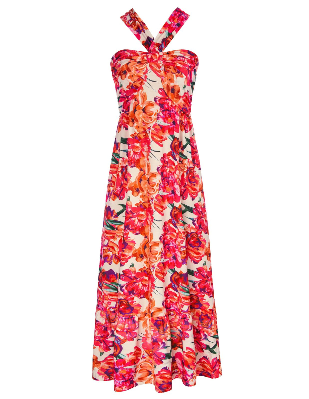 GRACE KARIN Womens Summer Floral Halter Boho Maxi Dresses | 2026 Flowy Criss Cross A Line Long Sundress Casual Tropical Vacation Beach Clothes Wedding Guest Dress With Pocket