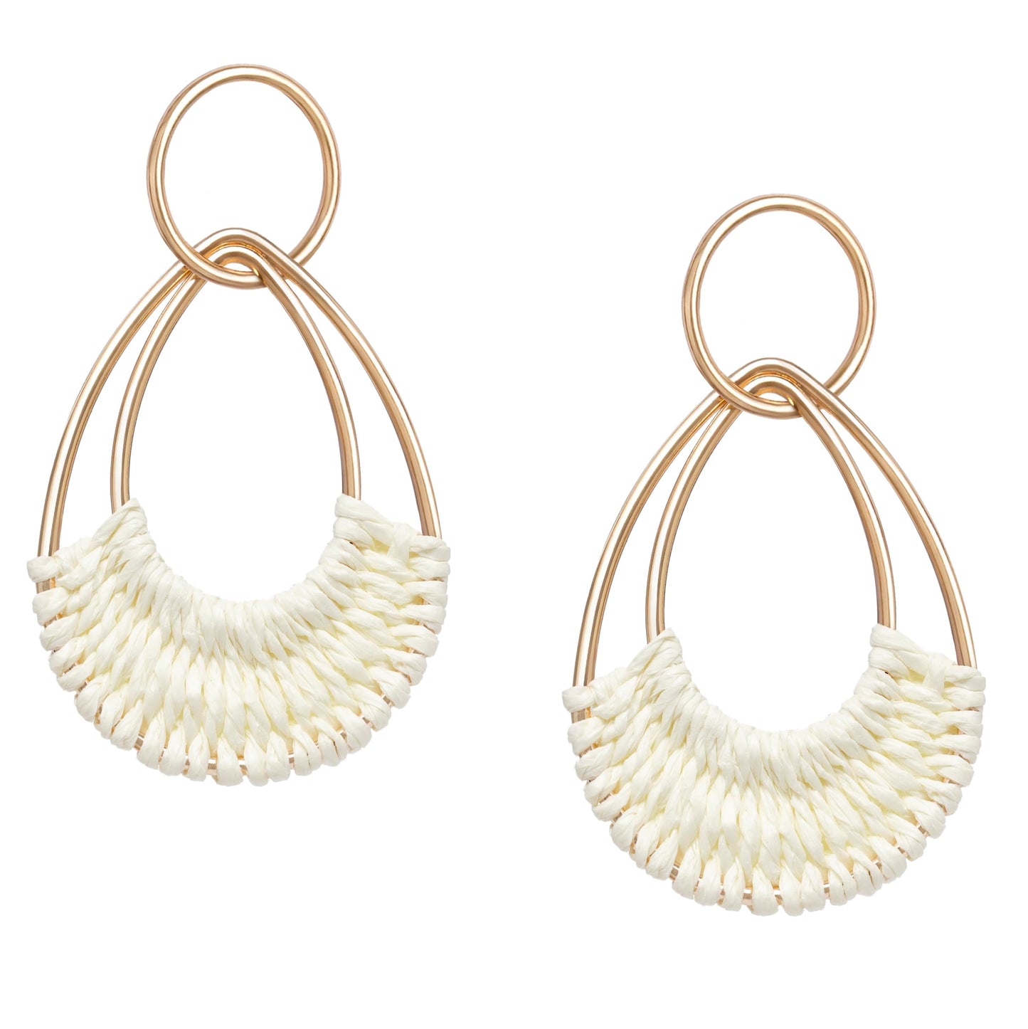 Raffia Hoop Earrings for Women Fun Boho Summer Beach Earrings Lightweight Handmade Straw Wicker Rattan Dangle Earrings Statement Geometric Round Drop Earrings