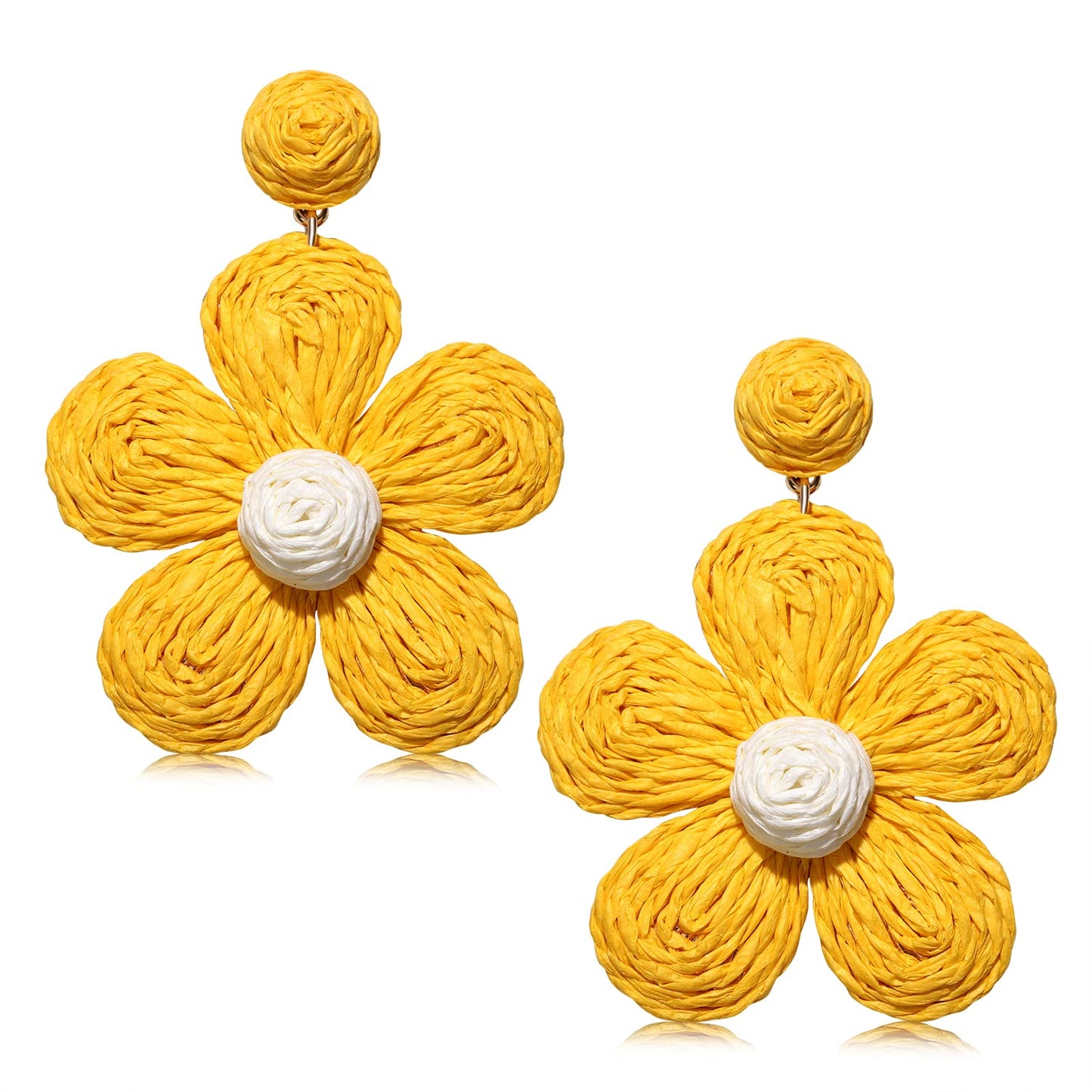 Rattan Earrings for Women Statement Boho Raffia Straw Wrapped Flower Drop Dangle Earrings Summer Tropical Beach Jewelry