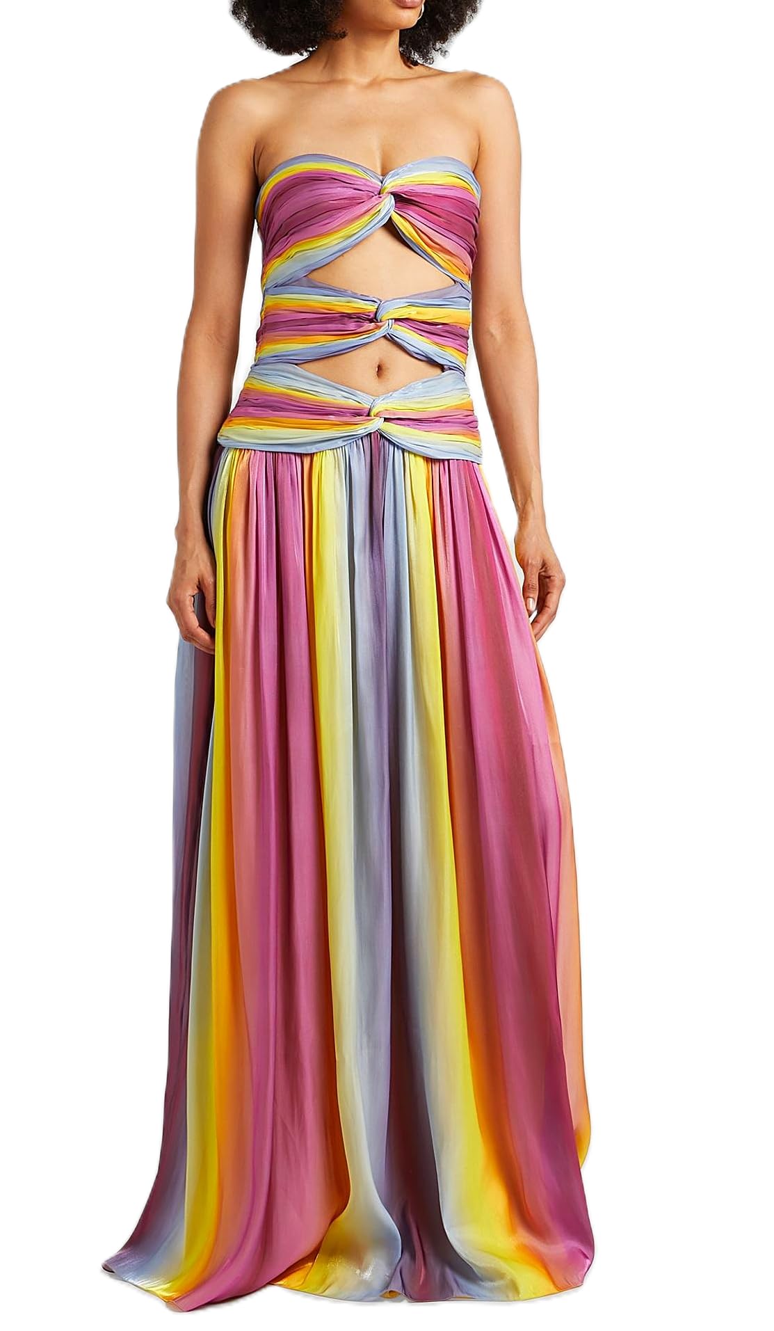 UAURORAO Women Mesh Cut Out Maxi Dress Strapless Twist Front Gradient Long Dresses Elegant Flowy Beach Sunset Dress