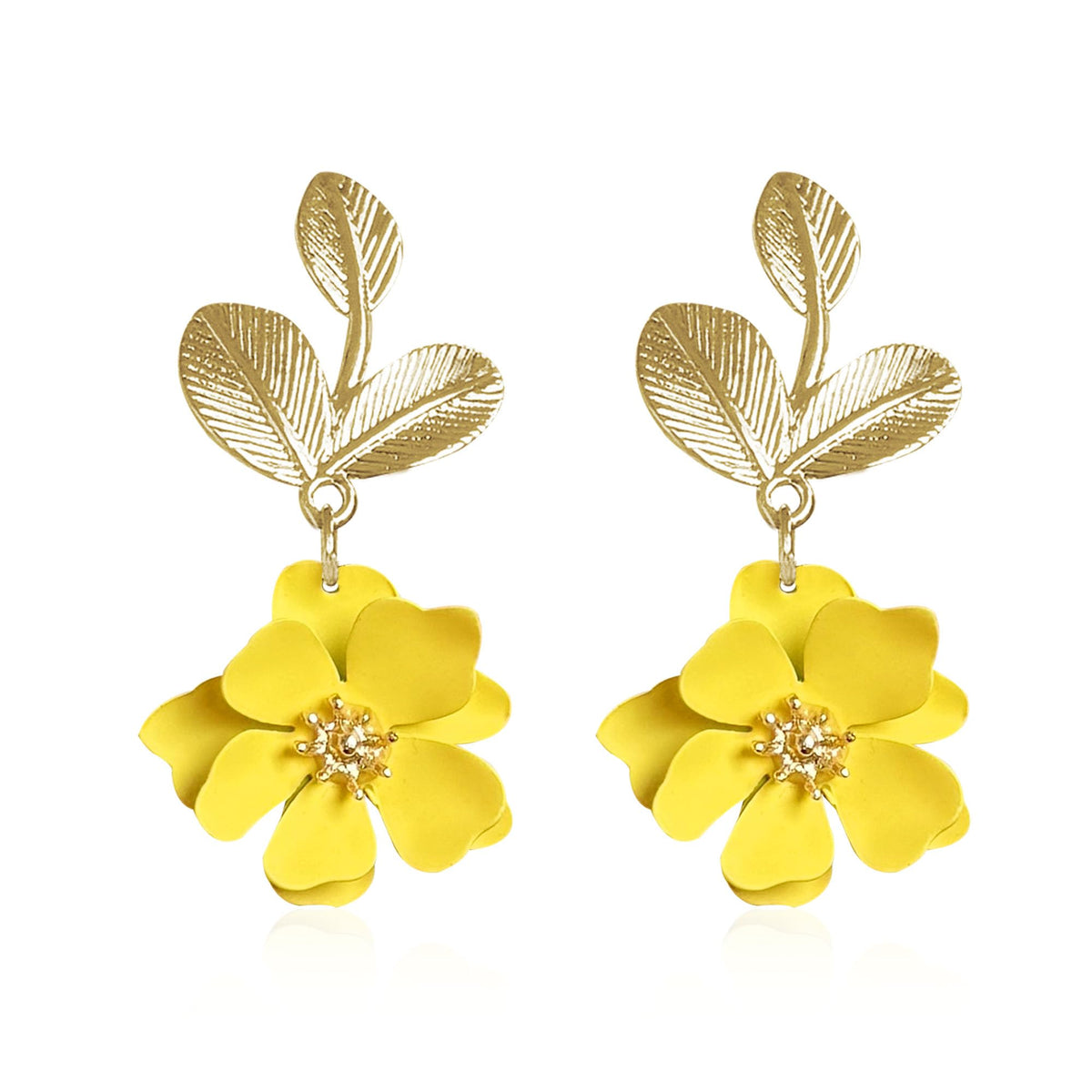Boho Flower Earrings for Women Cute Dangle Drop Gold Leaf Floral Studs Hook Statement Jewelry Sweet Earrings