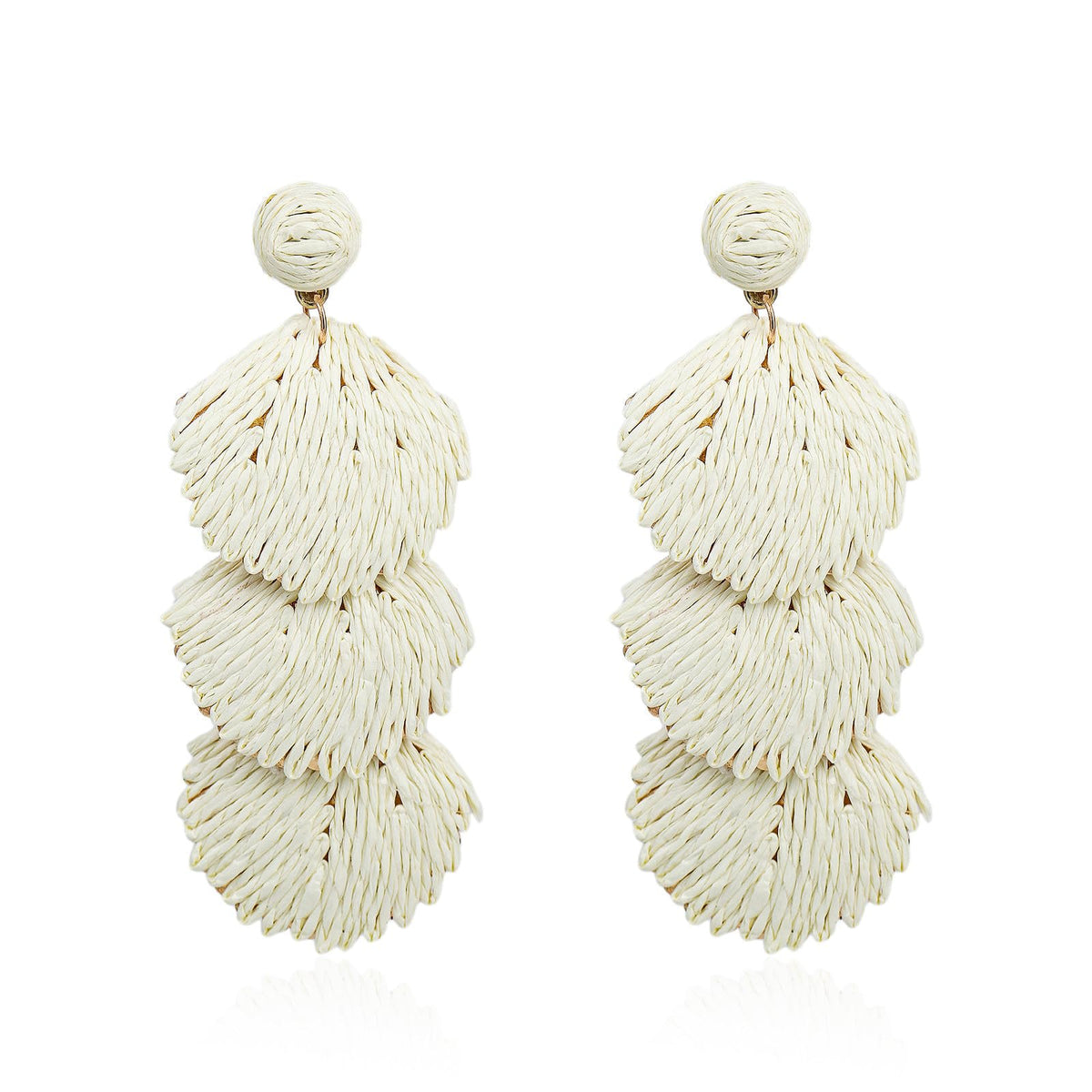 Raffia Rattan Shell Shaped Dangle Drop Earrings for Women Handmade Bohemian Boho Statement Earrings Straw Wrapped Summer Tropical Beach Vacation Jewelry