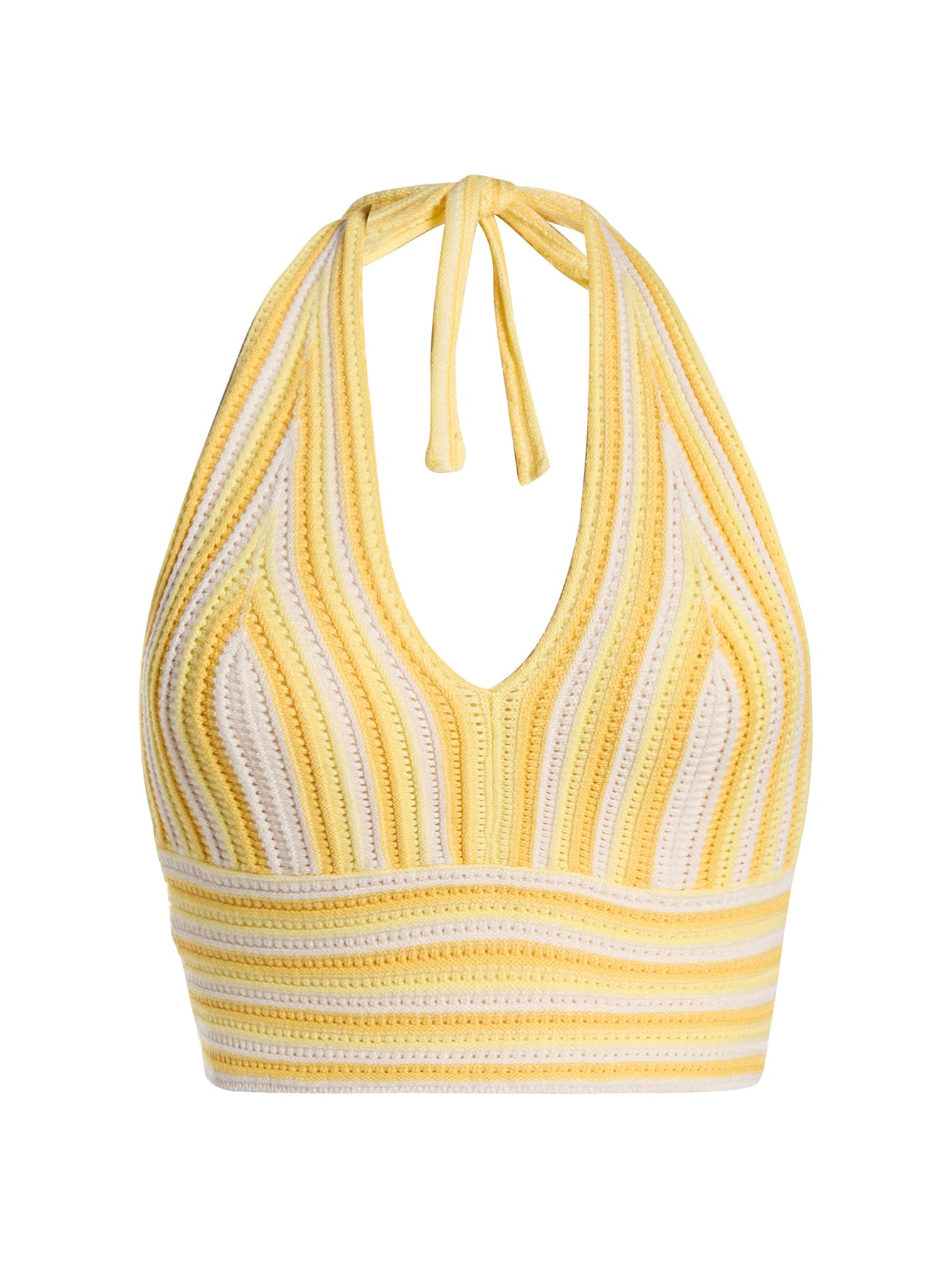 Verdusa Women's Crochet Tops Summer Striped Crop Halter Top Concert Outfit | Backless, V Neck, 70s Outfits for Women, Going Out, Y2k Clothes, Hawaiian Shirts, Cute Top