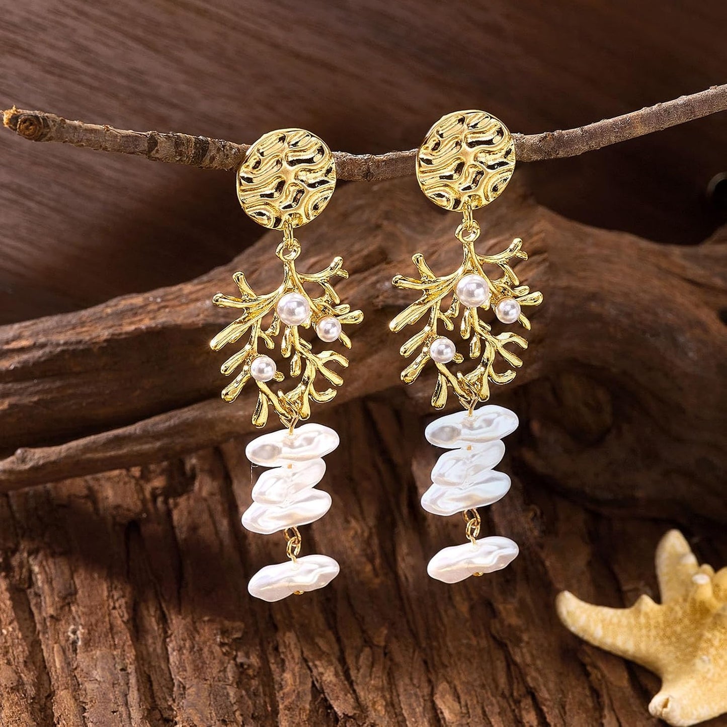 Coral Earrings For Women, Summer Ocean Dainty Dangling Pearl Tassel Beach Vacation Jewelry Gift