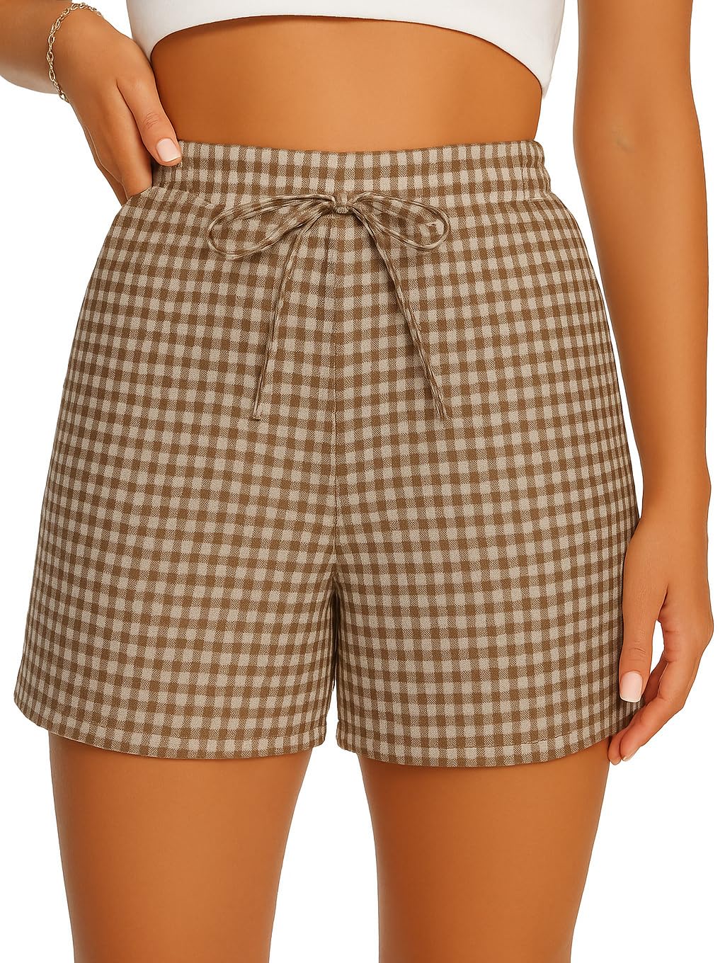 Womens Cotton Striped Gingham Boxer Shorts Checkered Plaid Casual Biker Shorts PJ Pajama Lounge Sleep Summer Beach Vacation
