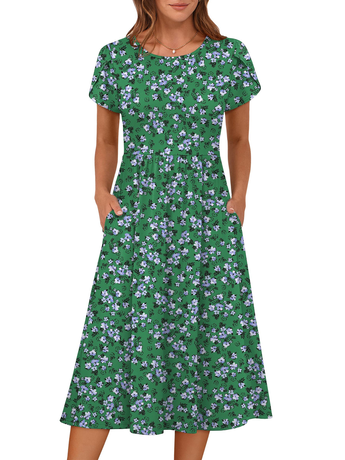 ANRABESS Women's Summer Short Sleeve A-Line Midi Dresses Casual Floral T-Shirt Dresses Flowy Beach Sundress with Pockets