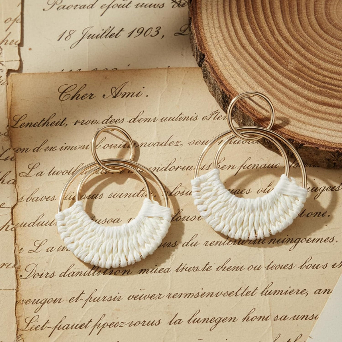 Handmade Raffia Hoop Earrings, Bohemian Rattan Round Drop Earrings | for Women, Lightweight Statement Straw Wicker Dangle Earring, for Summer Beach Vacation Party, Boho Jewelry