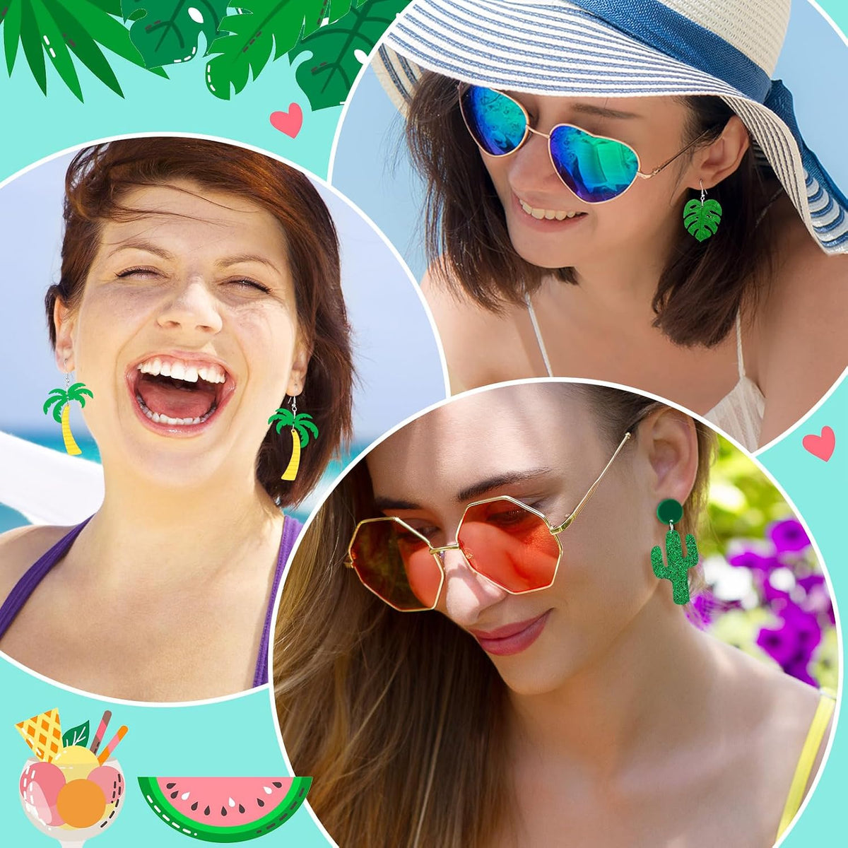 8 Pairs Summer Earrings for Women Hawaiian Tropical Acrylic Dangle Earrings Hawaii Flower Pineapple Leaf Earring Holiday Jewelry