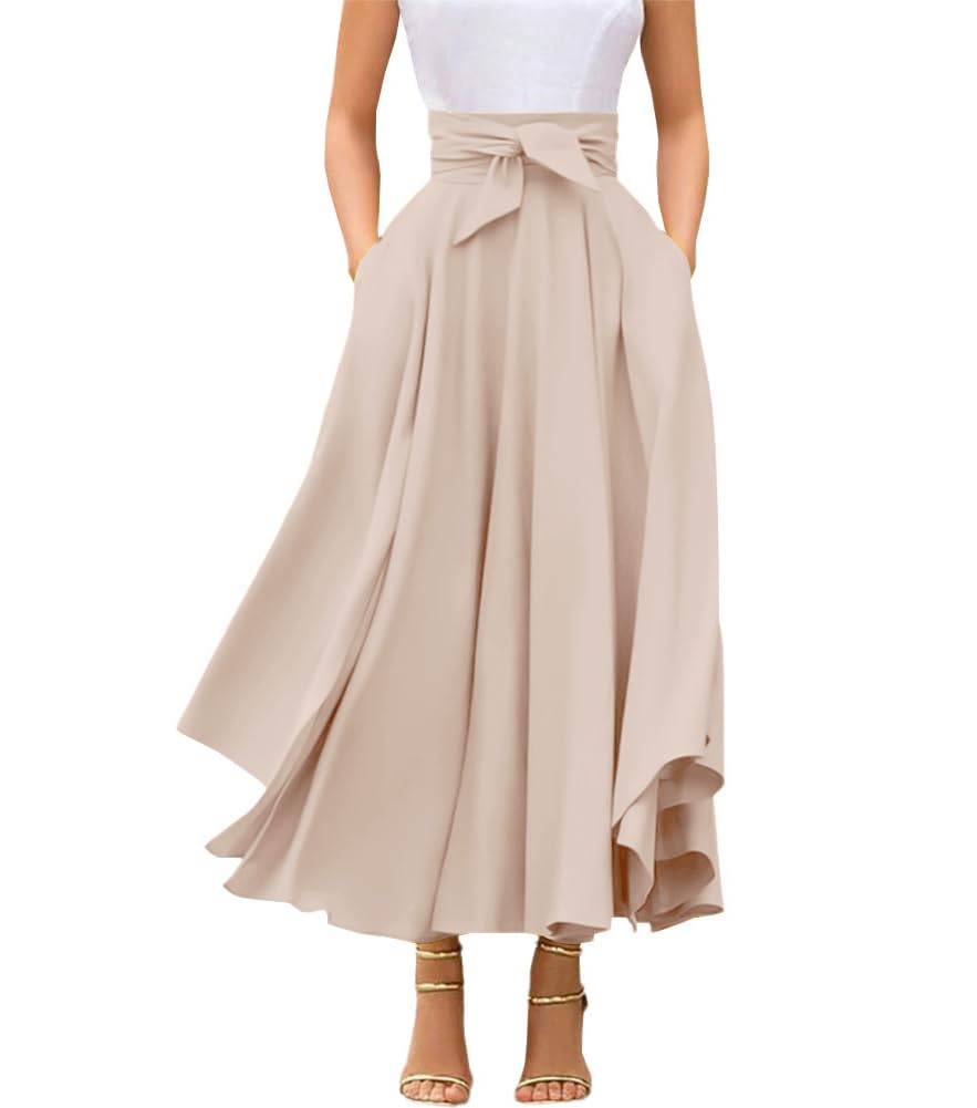 chouyatou Women's Elegant High Waisted Side Slit Irregular Bohemian Maxi Skirt with Pockets