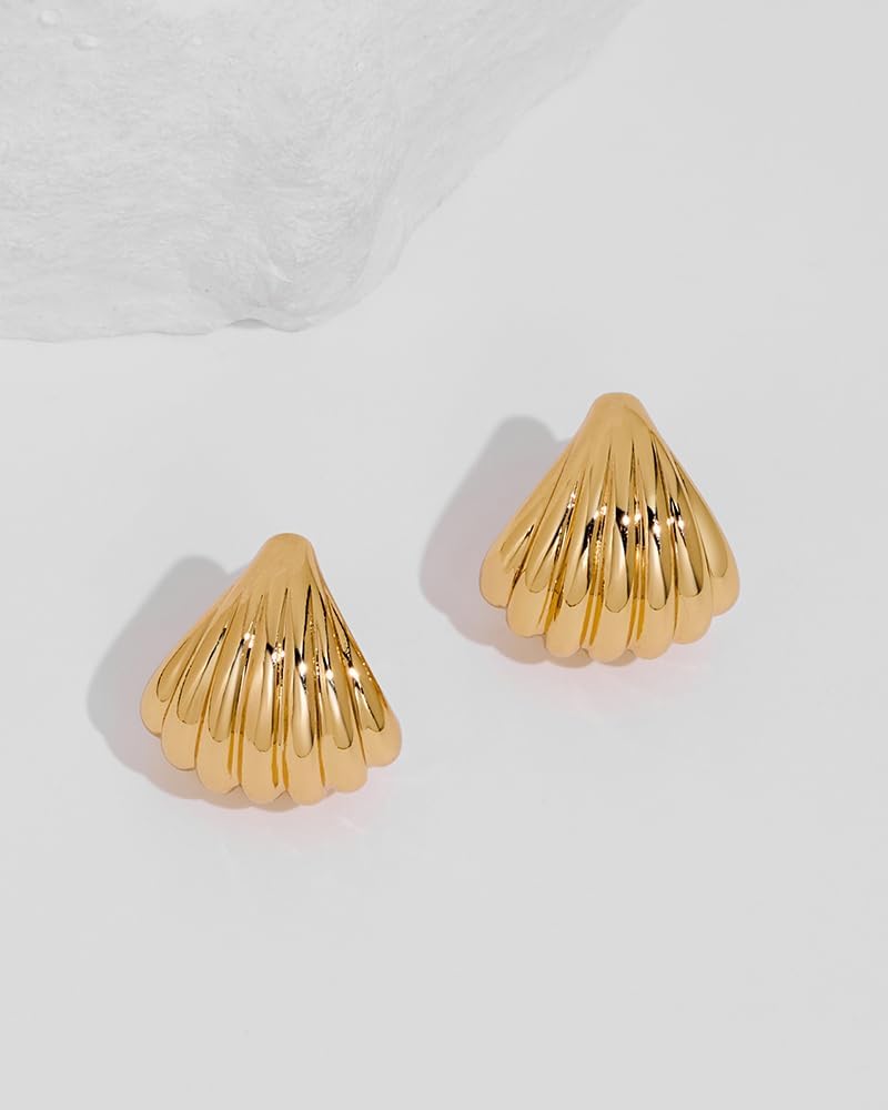 Gold Seashell Trendy Teardrop Earrings | Gold shell hoop, Teardrop dangle, Lightweight, Boho beach, Gold silver rose, Summer gift