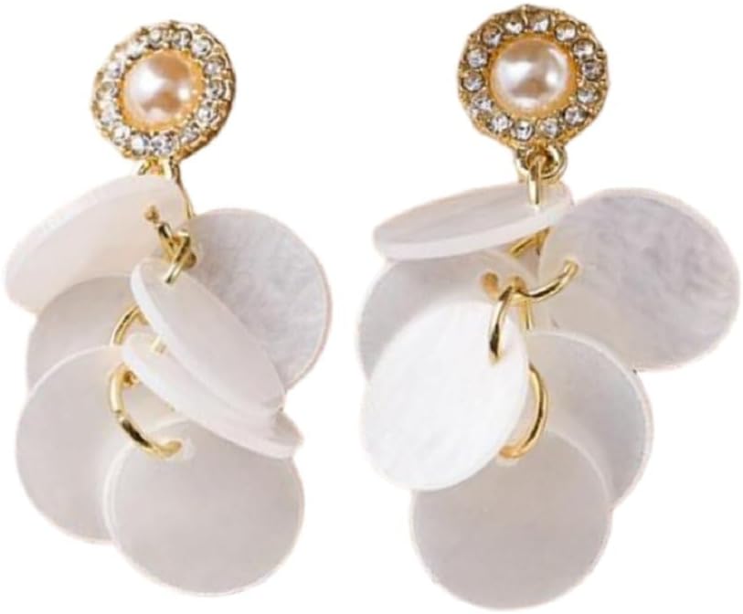 Elegant Shell Cluster of Round Shell Drop Dangle Earrings Vacation Summer Beach Jewelry for Women