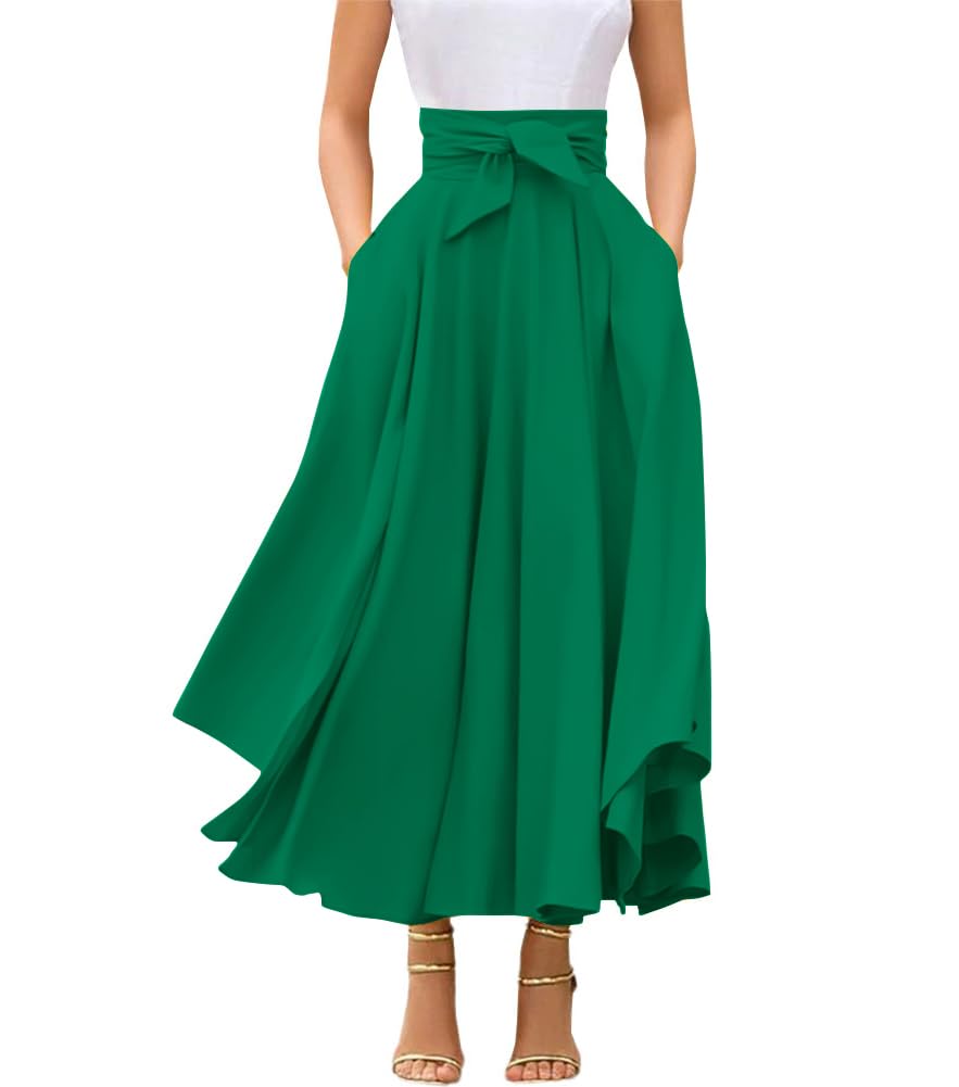 chouyatou Women's Elegant High Waisted Side Slit Irregular Bohemian Maxi Skirt with Pockets