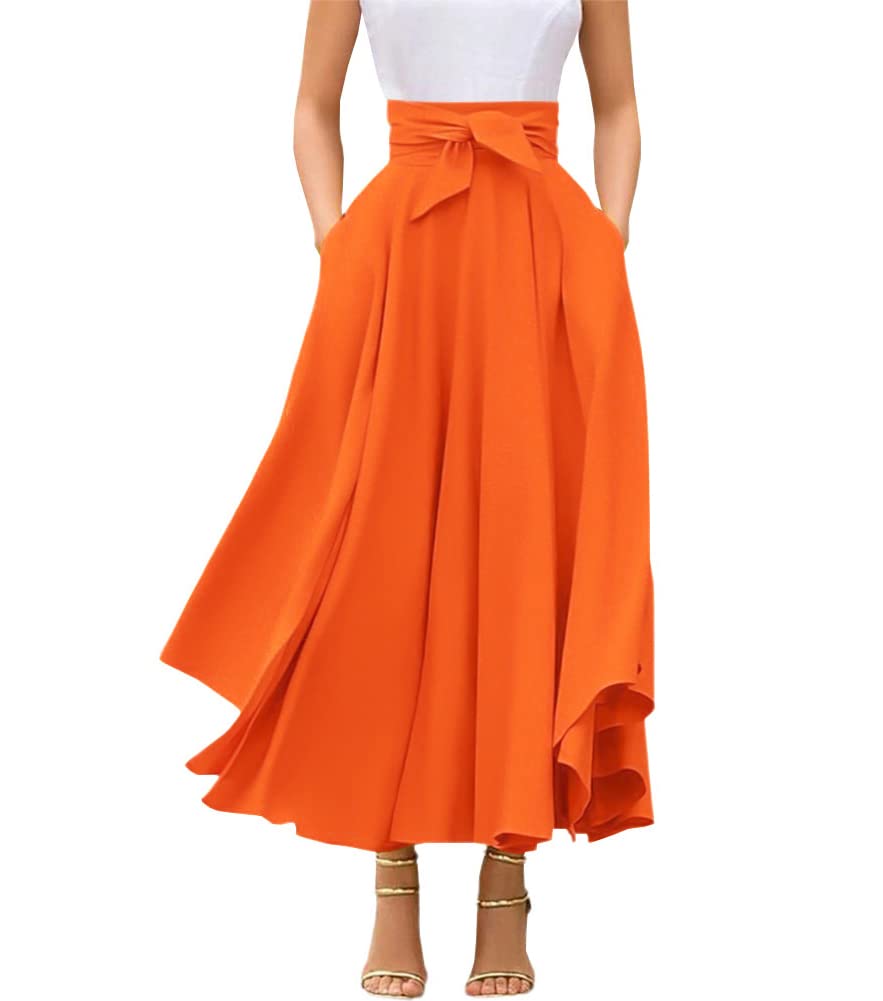 chouyatou Women's Elegant High Waisted Side Slit Irregular Bohemian Maxi Skirt with Pockets