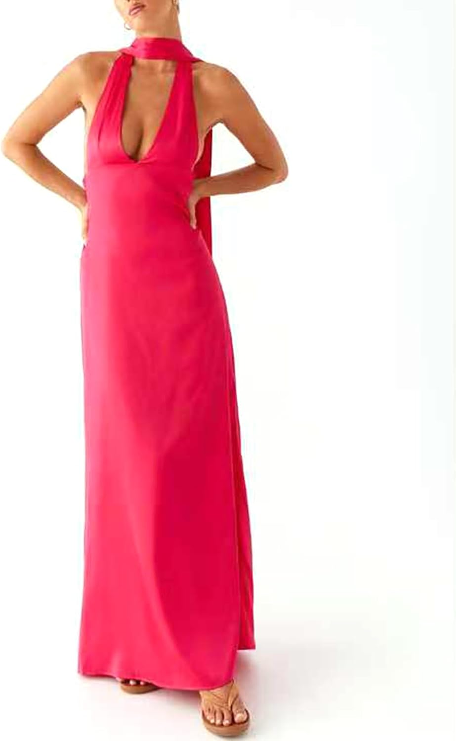 Floral Maxi Dress, Halter Dresses for Women, Deep V Neck Backless Bodycon Long Dresses
