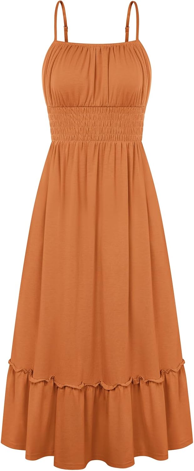 GRACE KARIN Women's Summer Maxi Dresses 2026 Beach Vacation Dress | Casual, Smocked Waist, Spaghetti Strap, Sleeveless, Boho Sundress With Pockets, Trendy Fashion Outfits