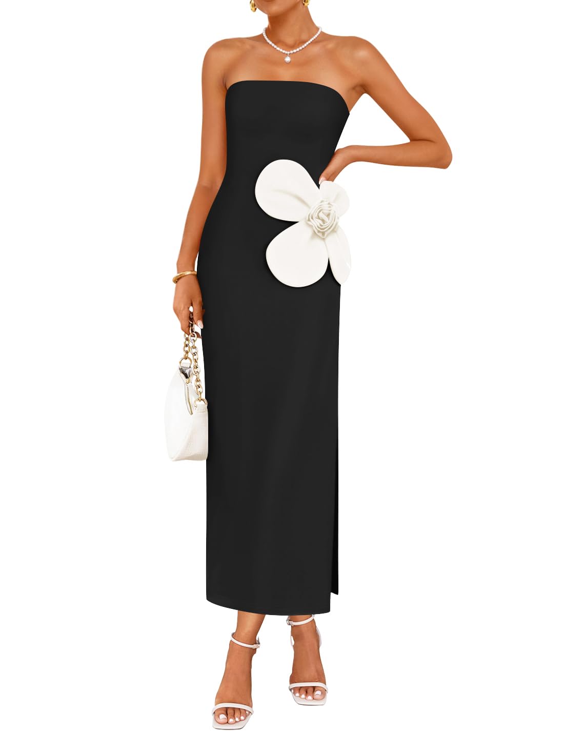 ZESICA Womens Summer Cocktail Strapless Bodycon Maxi Dress | Backless, Floral Tube Dress, Formal Long Dress, Wedding Guest Dress, Party Dress for Women