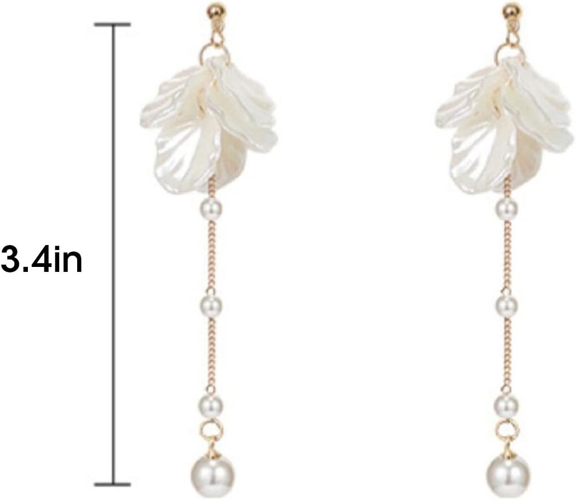 white shell earrings petal drop for women boho resort flower statement summer beach vacation dress outfit costume jewelry birthday gifts
