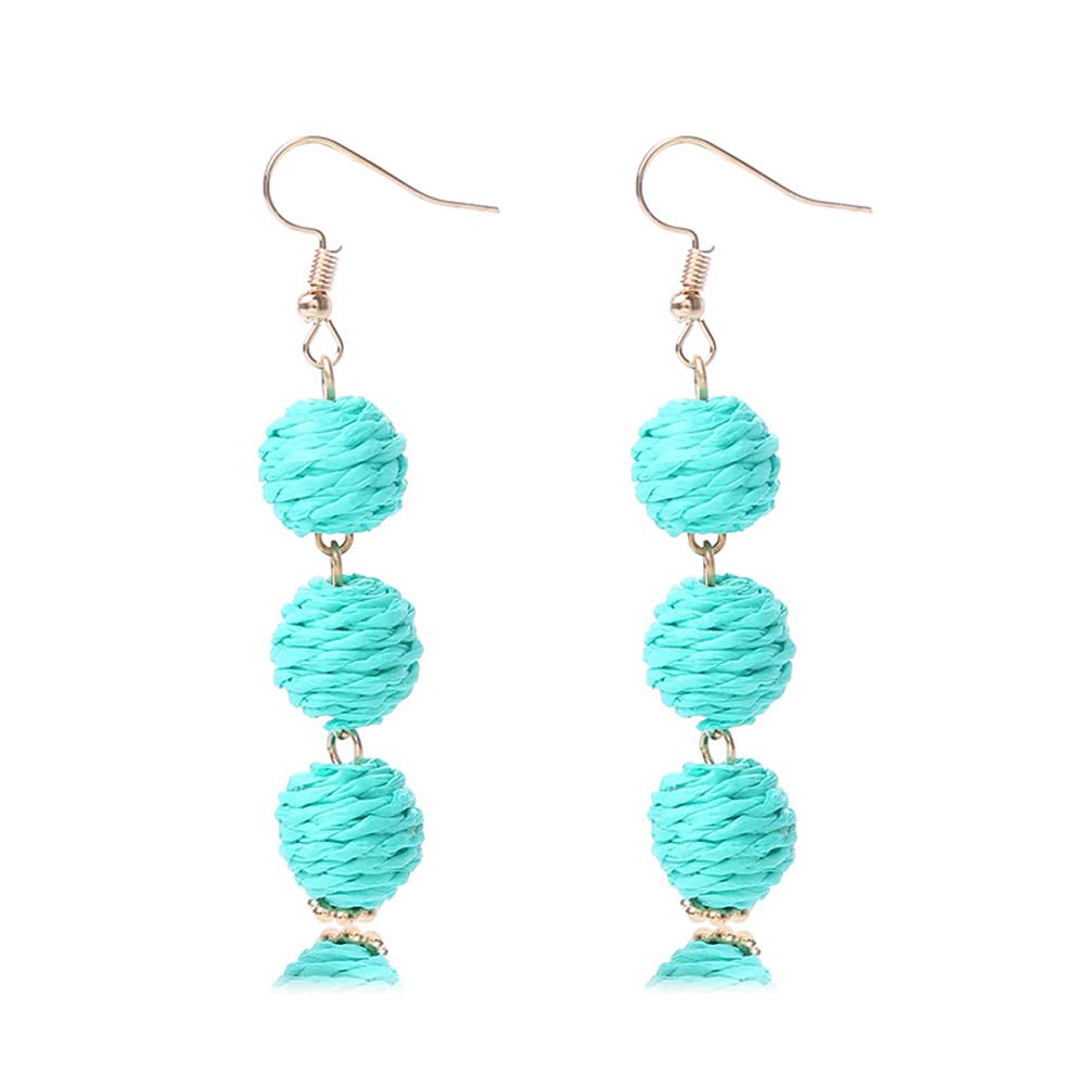 Lightweight Boho Thread Raffia Earrings for Women Handmade Braided Straw Wicker Lantern Ball Earrings Summer Beach Bohemian Geometric Earrings Holiday