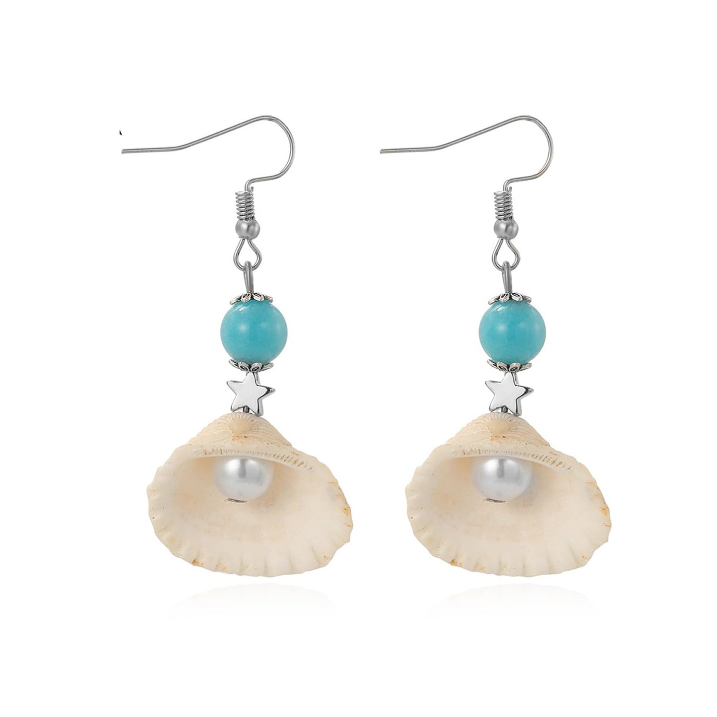 Seashell Starfish Earrings for Women Pearl Drop Beach Jewelry Ocean Themed Accessories for Tropical Vacation Outfits Summer Beachy Style Enhancer Boho Cruise Wear Sea Shell Dangle Dainty Statement