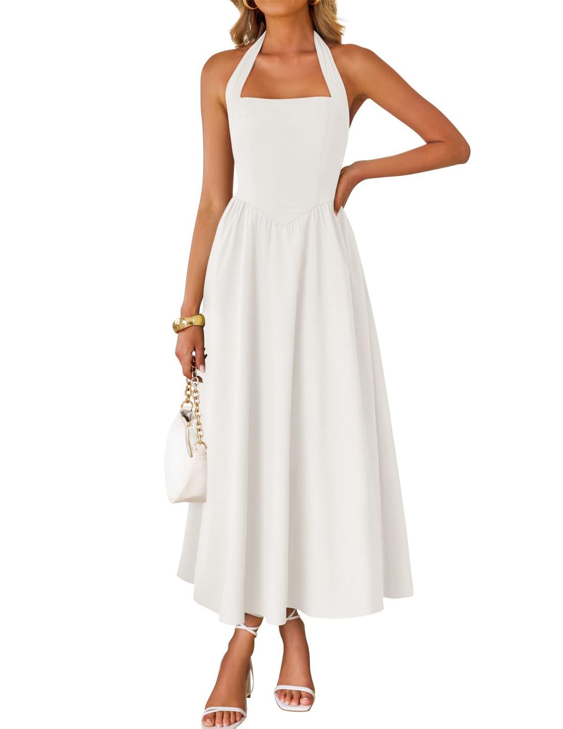 ZESICA Women's Summer Sleeveless Halter Wedding Guest Maxi Dress | Off Shoulder, High Waist, Flowy A Line, Formal, Cocktail Party, Vacation Graduation, Bridal Shower, Beach, Long Sundresses