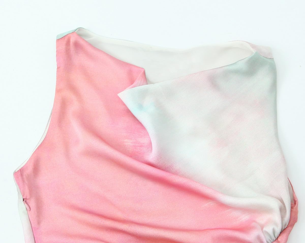 BAIMORE Women's Elegant Cowl Neck Tie Dye Sleeveless Ruched Side Party Midi Dress