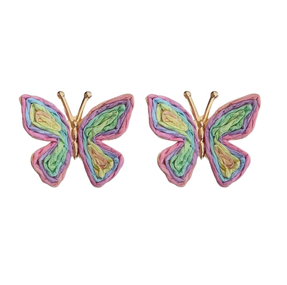 Butterfly Drop Earrings Boho Raffia Rattan Dangle Earrings Bohemian Statement Earrings for Women Cute Summer Beach Vacation Jewelry Gift
