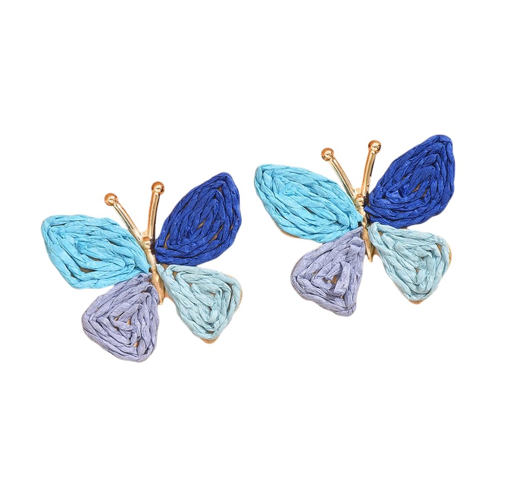 Butterfly Drop Earrings Boho Raffia Rattan Dangle Earrings Bohemian Statement Earrings for Women Cute Summer Beach Vacation Jewelry Gift