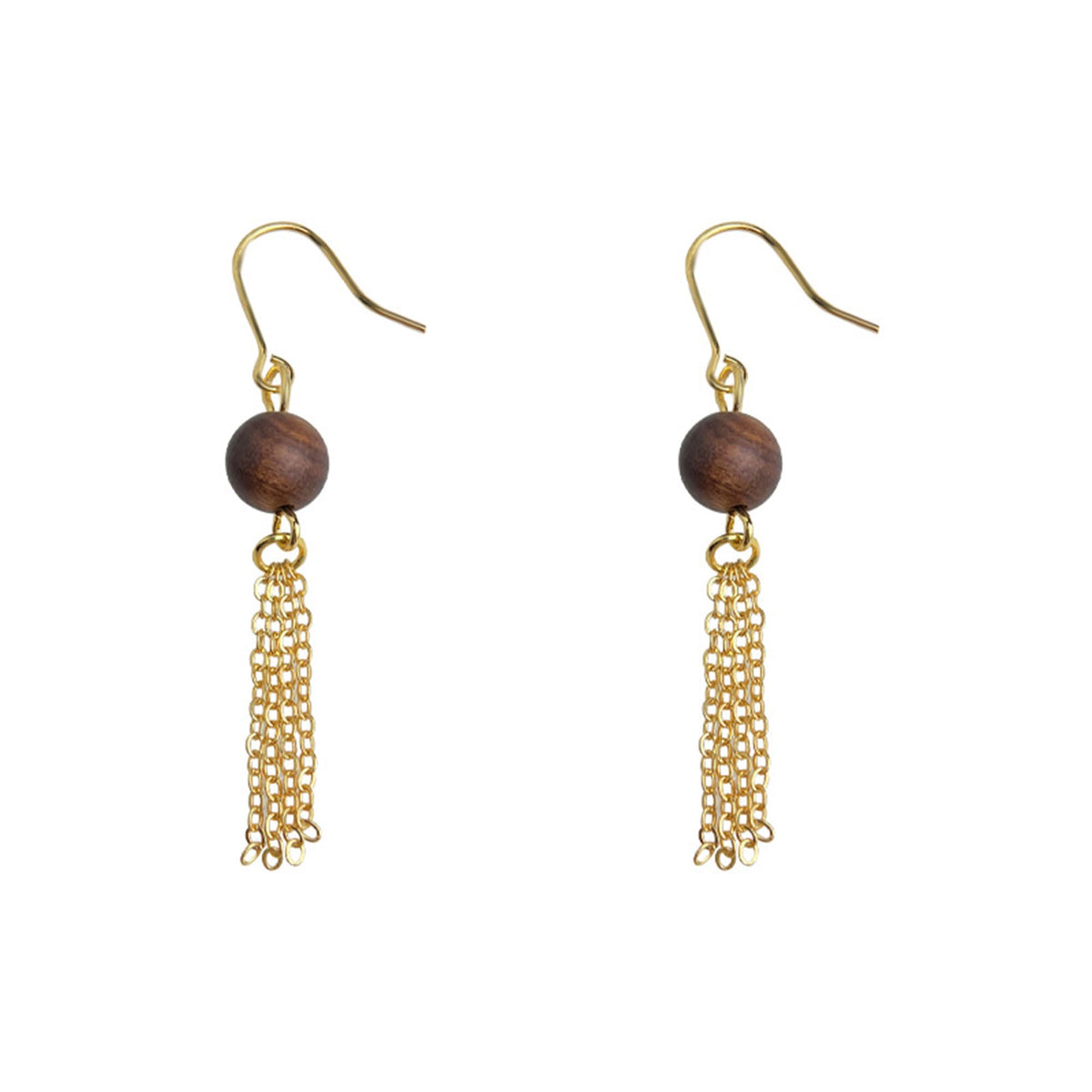 Brown Wooden Boho Dangle Earrings for Women, African Earrings | Lightweight Wooden Statement Earrings with Raffia Accents and African Boho Style for Summer Vacation and Everyday Wear