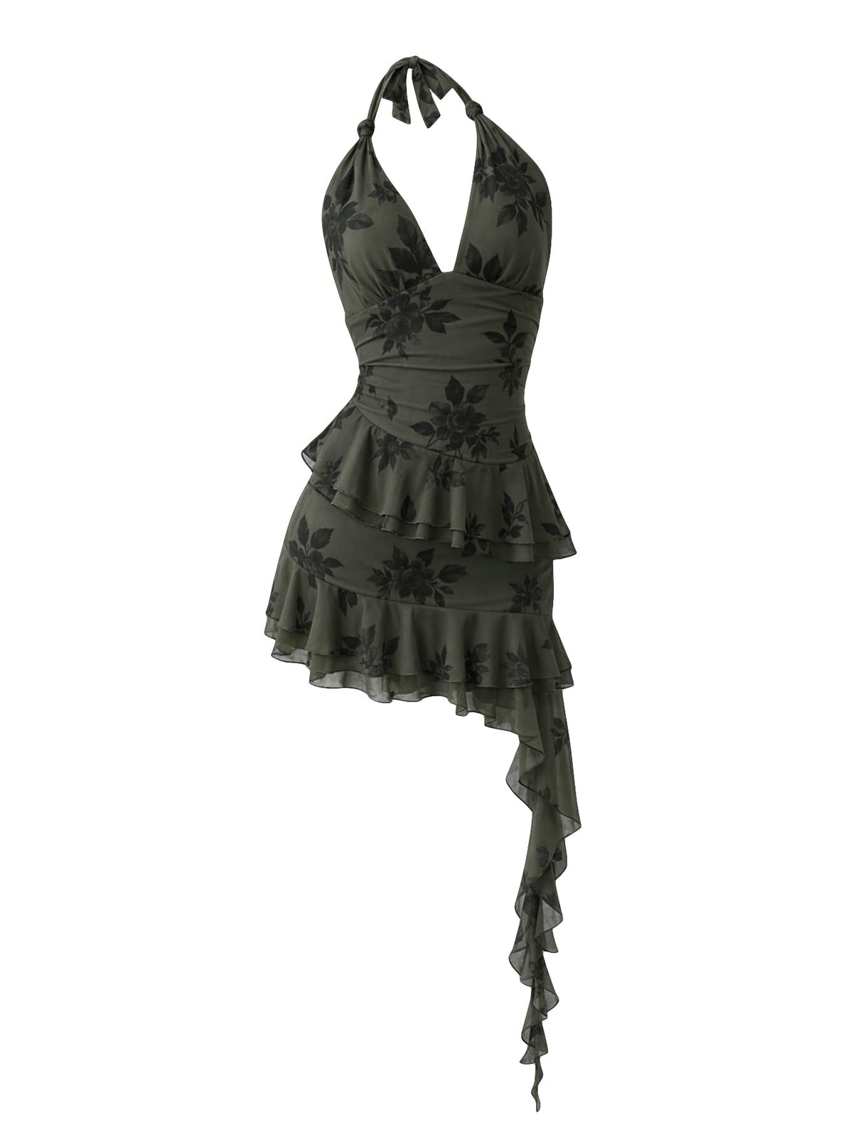 Verdusa Women's Y2k Halter Mini Dress Sexy Asymmetrical Concert Dresses | Tropical Dresses for Women, Going Out Dresses, Wedding Guest Dress, Floral Dress, Mesh Dress