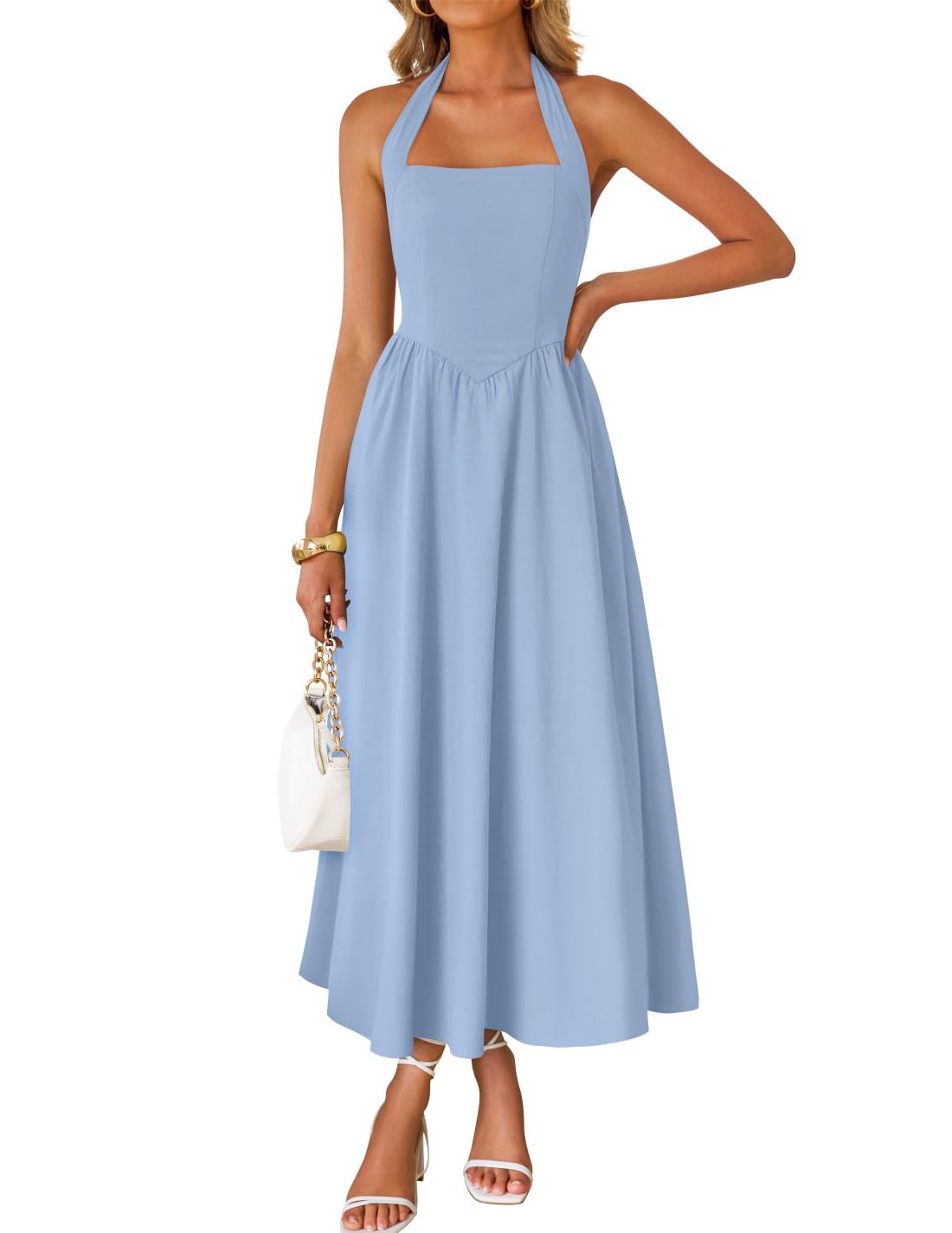 ZESICA Women's Summer Sleeveless Halter Wedding Guest Maxi Dress | Off Shoulder, High Waist, Flowy A Line, Formal, Cocktail Party, Vacation Graduation, Bridal Shower, Beach, Long Sundresses