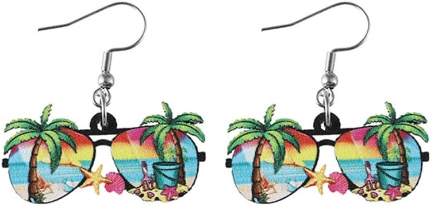 Boho Wooden Dazzling Waves Flip Flops Palm Tree Dangle Earrings Sunset Starfish Sunflower Sunglasses Drop Earrings Beach Vacation Outdoor Jewelry Gifts for Women Girls