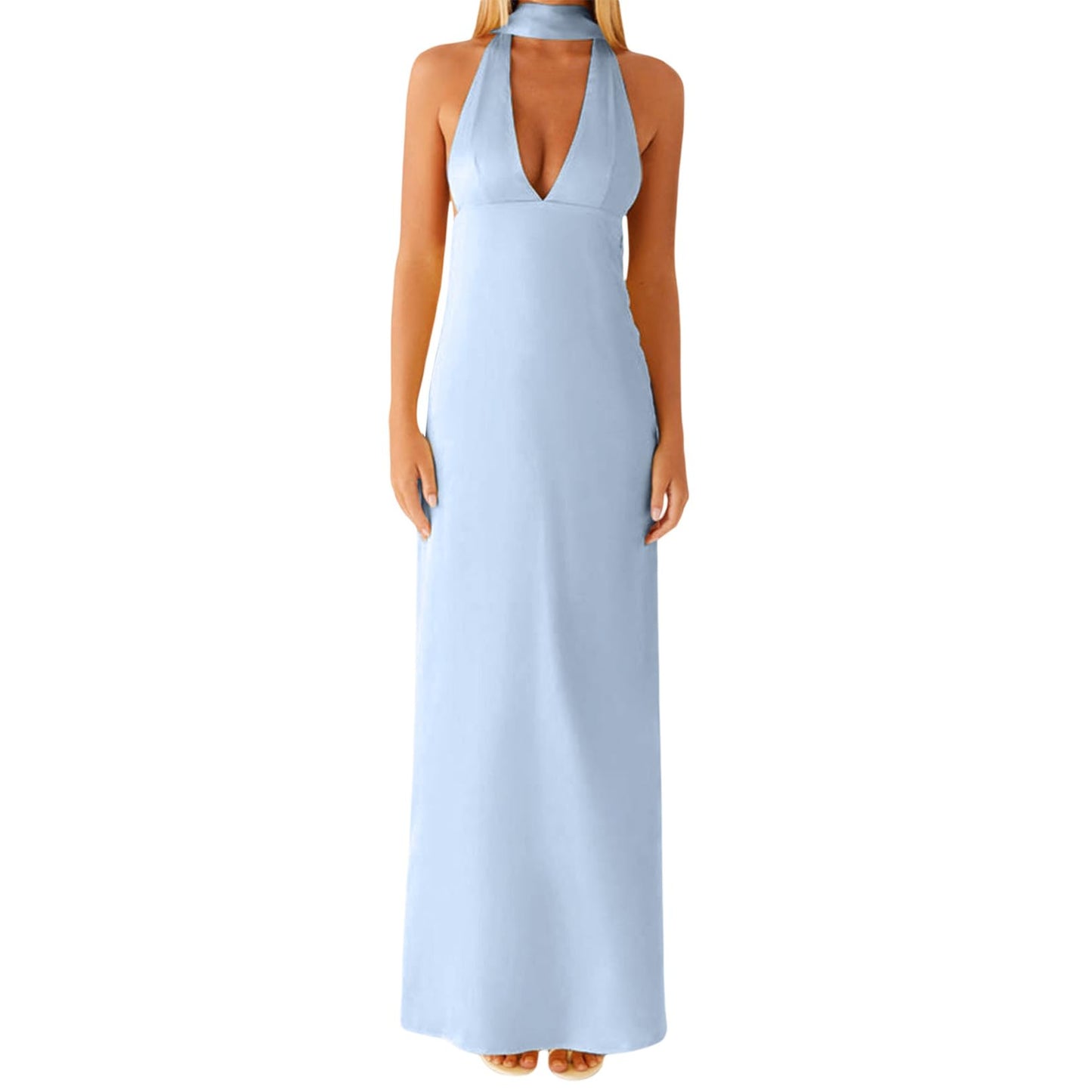 Floral Maxi Dress, Halter Dresses for Women, Deep V Neck Backless Bodycon Long Dresses