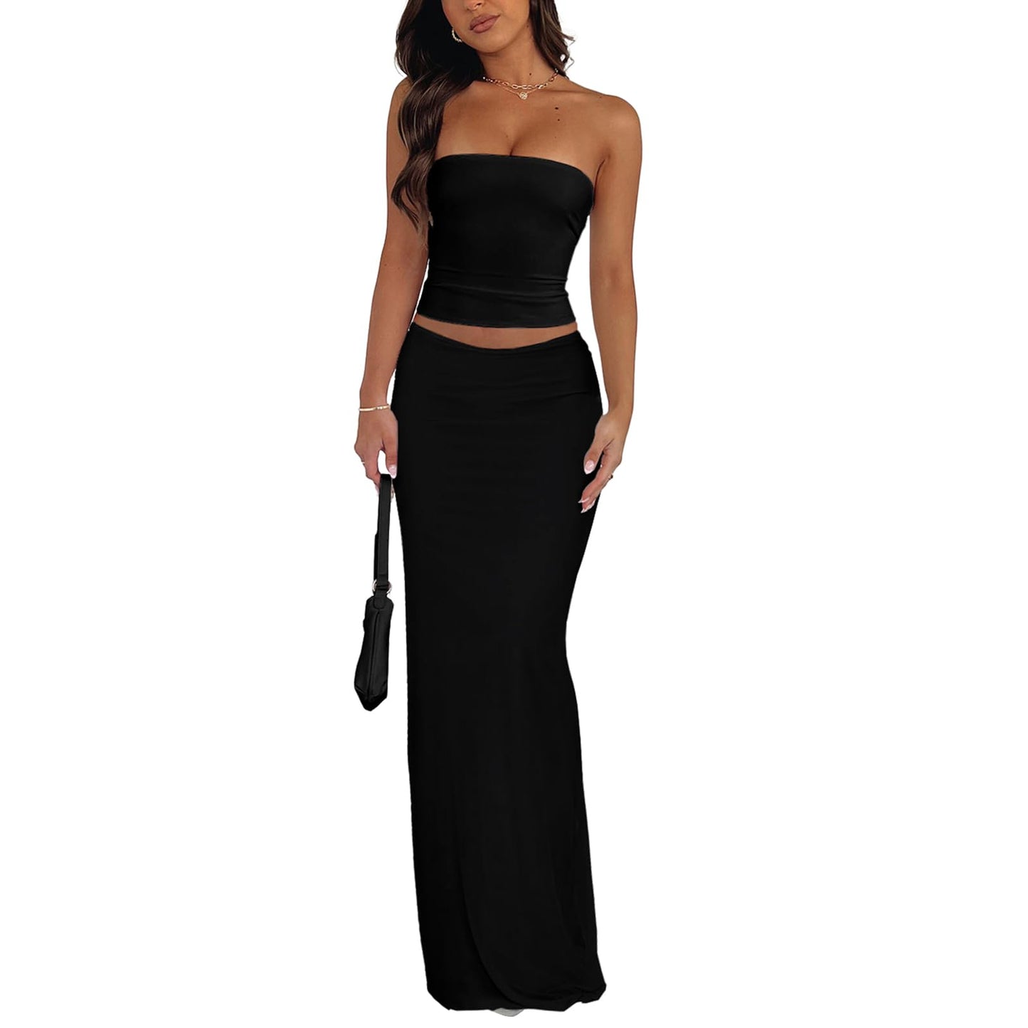 Goafuliy 2 Piece Skirt Sets for Women Summer, Floral Sleeveless Tube Top Bodycon Maxi Skirts Y2k Vacation Going Out Outfits