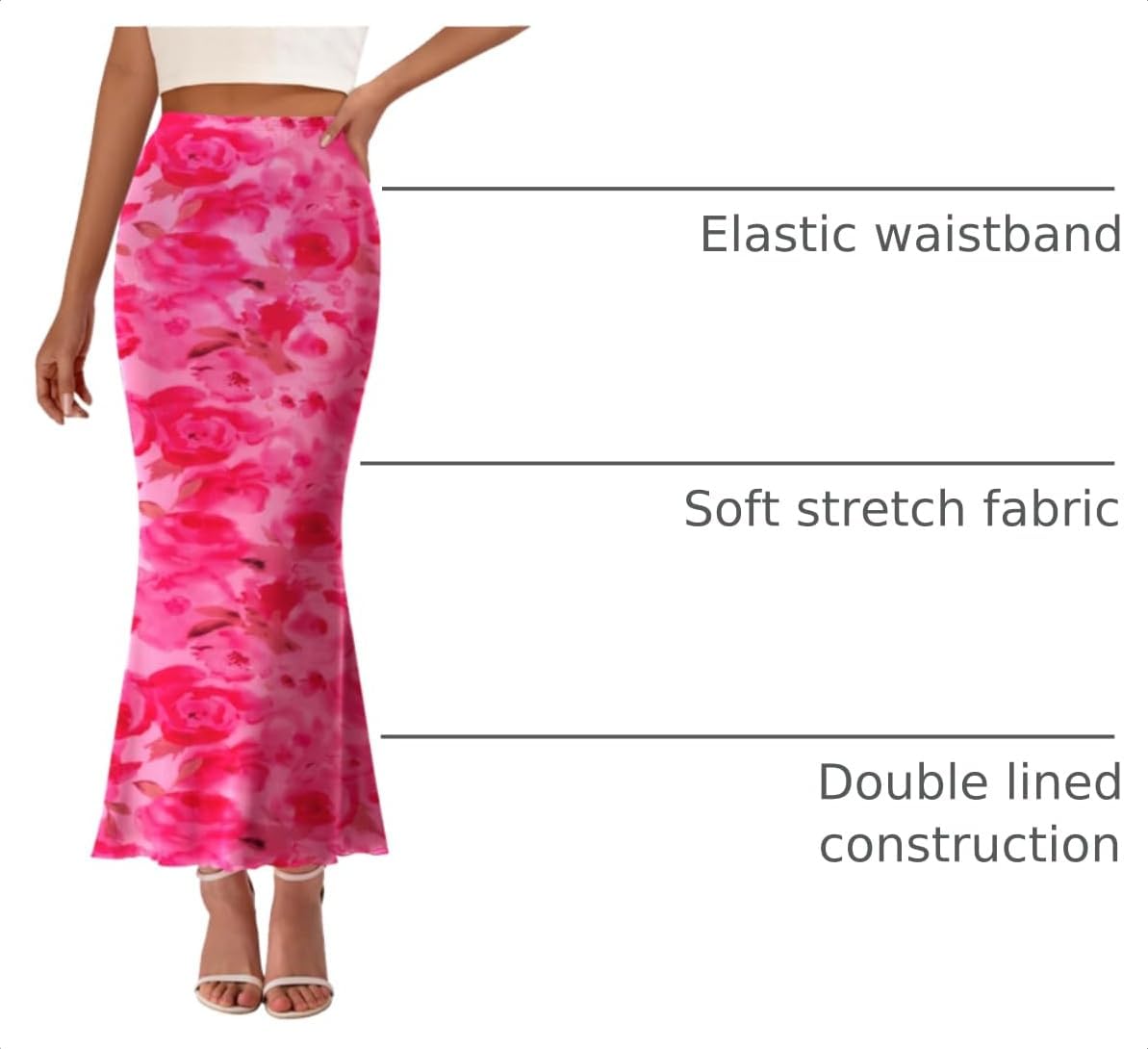 PRETTYGARDEN Women's Floral Print Mesh Long Skirt High Waisted Bodycon Fishtail Flowy Summer Maxi Skirts for Women Trendy