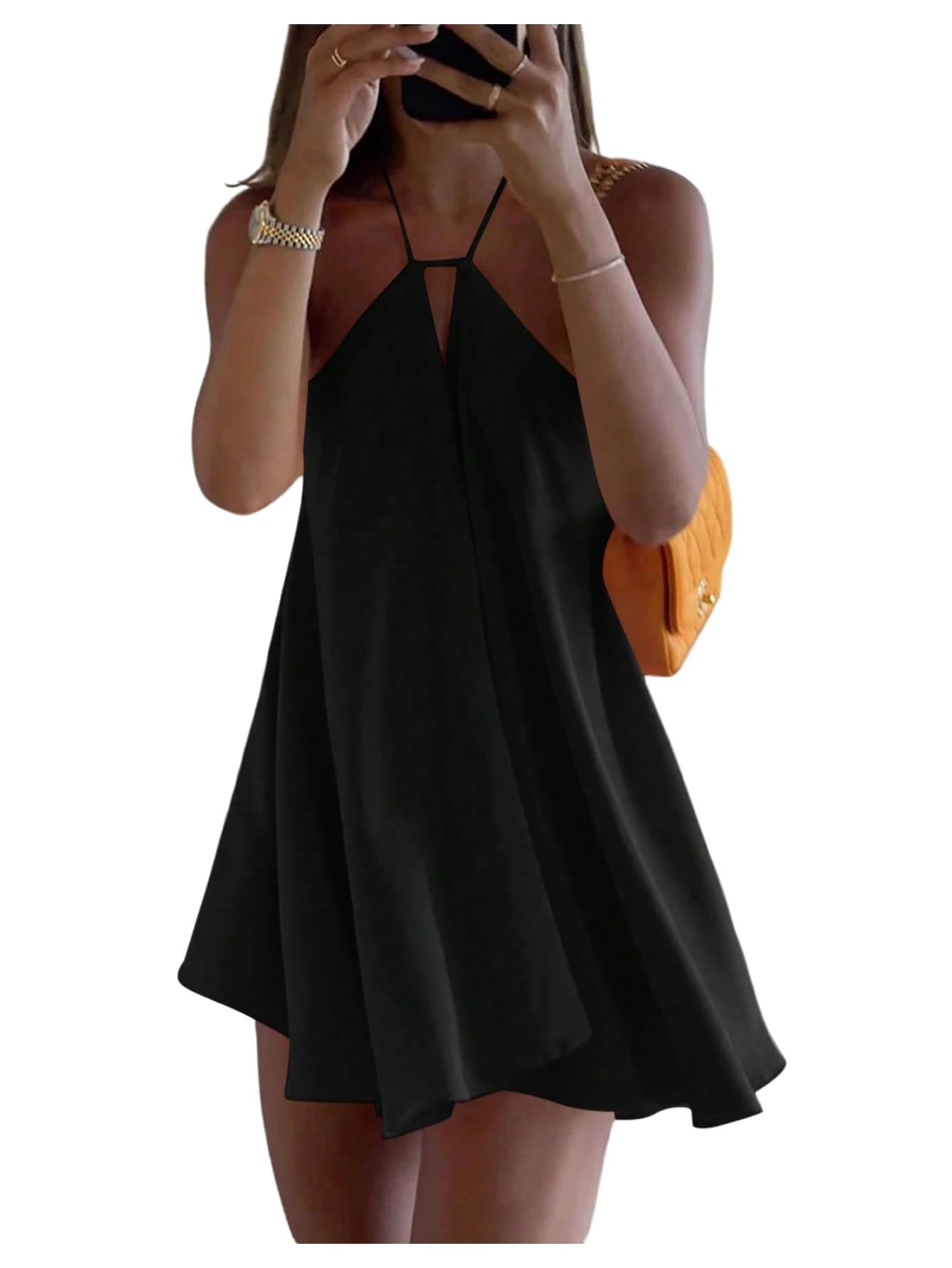 SOLY HUX Women's Halter Neck Tie Backless Sleeveless Mini Dresses | Swing Flowy, Beach, Summer, Vacation, Clothes