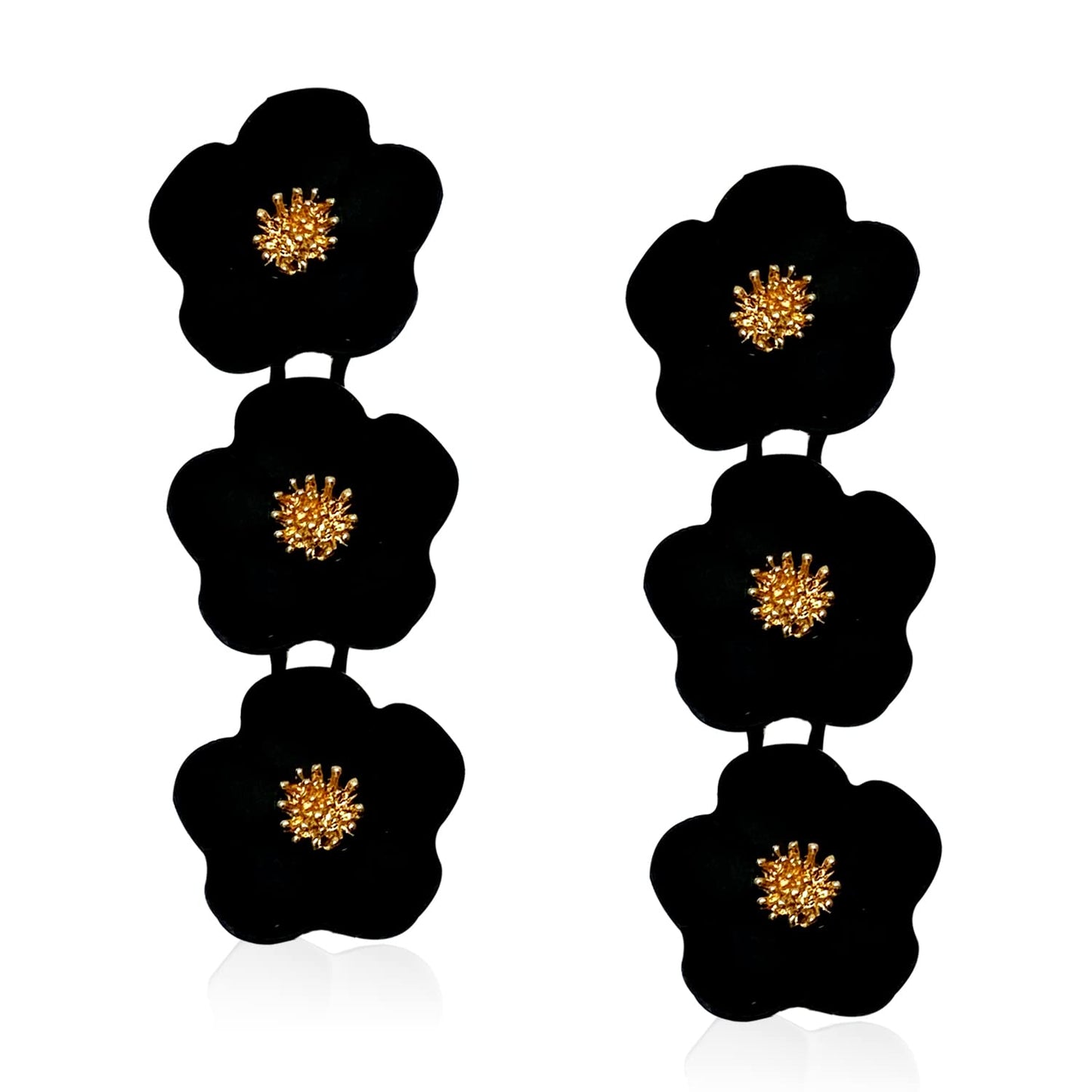 Boho Flower Stud Earrings with White Pearl - Daisy Dangle Drop Earrings with Gold Flower Bud