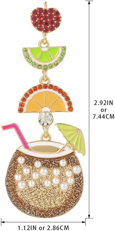 Cute Dangle Earrings for Women | Trendy Fun Statement Cocktail Earrings Rhinestone Epoxy Pearls Stones Martini Bloody Mary Mojito Lemonade Jewelry for Women