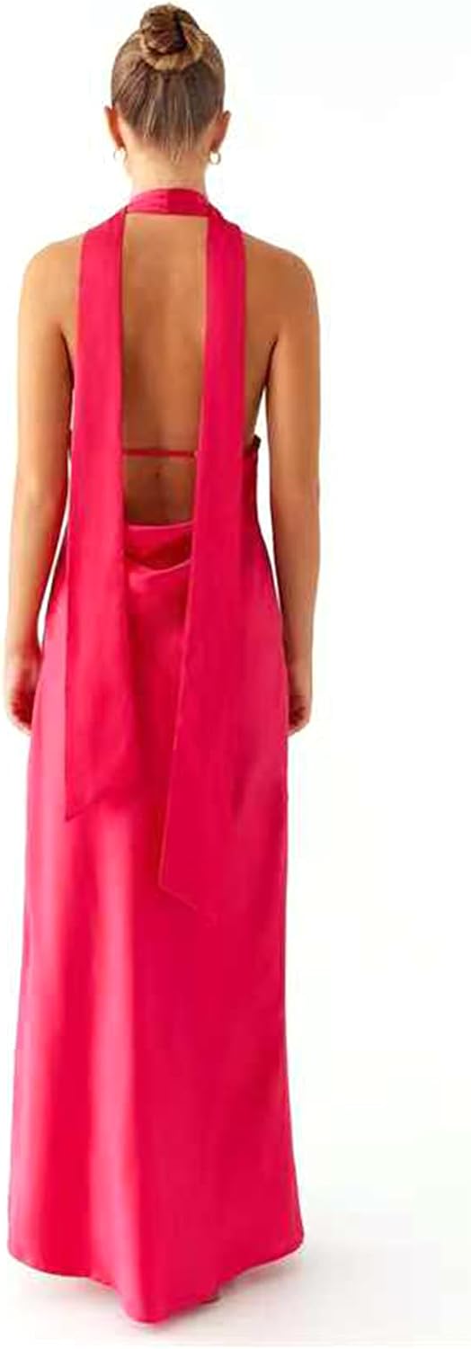 Floral Maxi Dress, Halter Dresses for Women, Deep V Neck Backless Bodycon Long Dresses